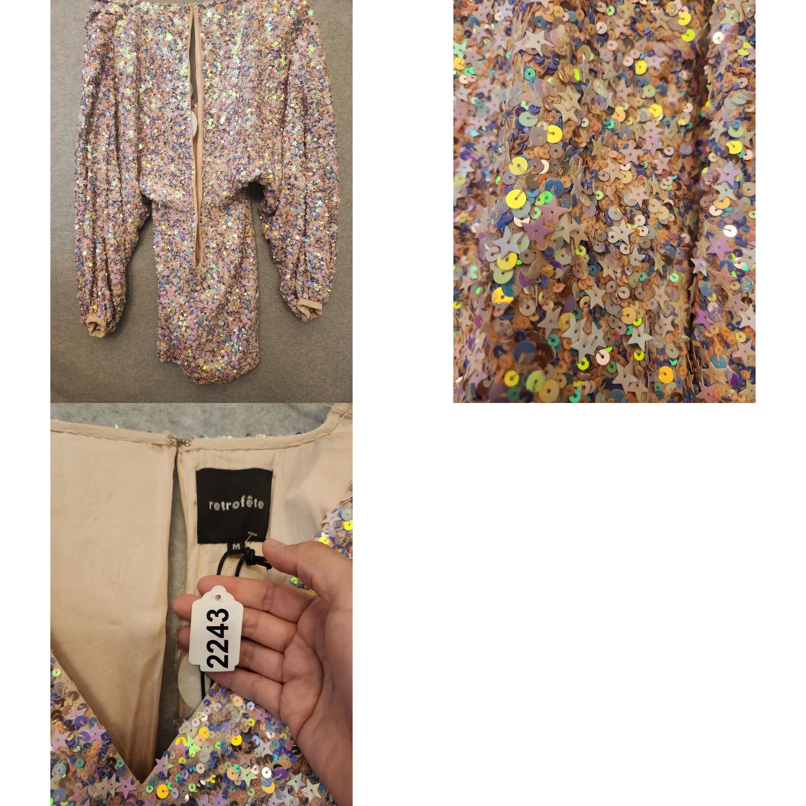 Vintage VINTAGE Retrofete Dress M Womens Short V-Neck Puff Sleeve Sequin Star Embellished Tutti Frutti Paillette Party/Cocktail Size M / US 6-8 / IT 42-44 - 10 Thumbnail