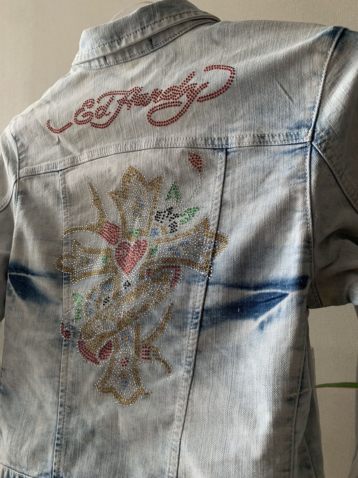 Affliction Y2K Ed Hardy Vintage Rhinestone Washed Denim Cropped Jacket Size S / US 4 / IT 40 - 4 Thumbnail