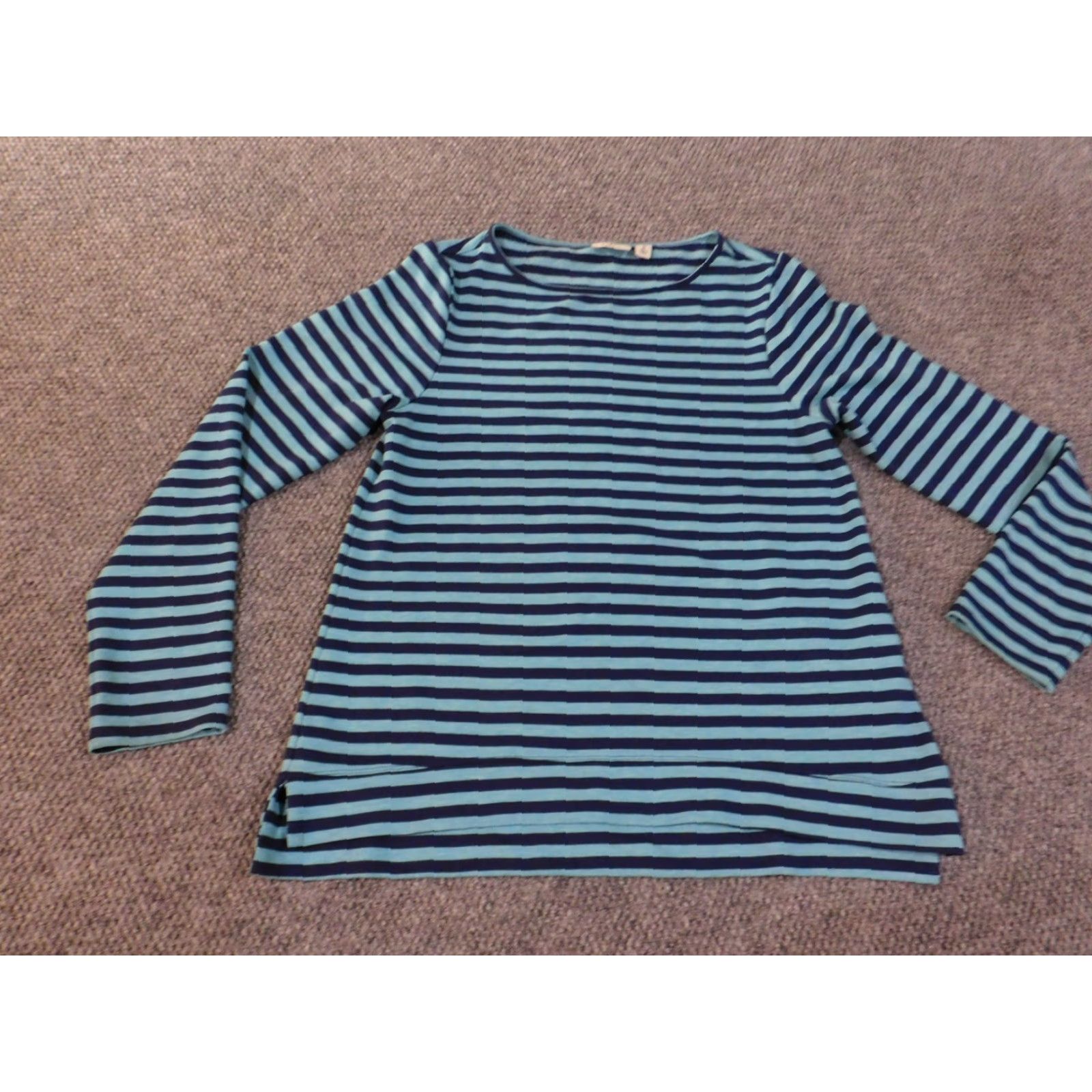 Vintage L.L. Bean Sweater Womens M Blue Striped Pullover Round Neck Outdoor Stretch Cable Knit Size M / US 6-8 / IT 42-44 - 4 Thumbnail