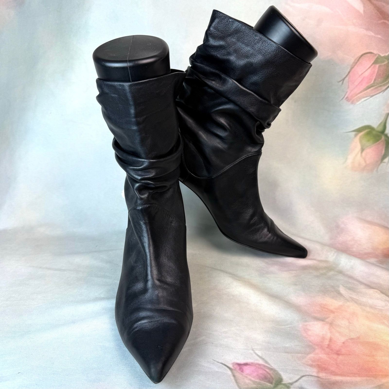 Stuart Weitzman Stuart Weitzman Black Leather Mid Calf Slouch Pointed Boots Size US 10 / IT 40 - 1 Thumbnail