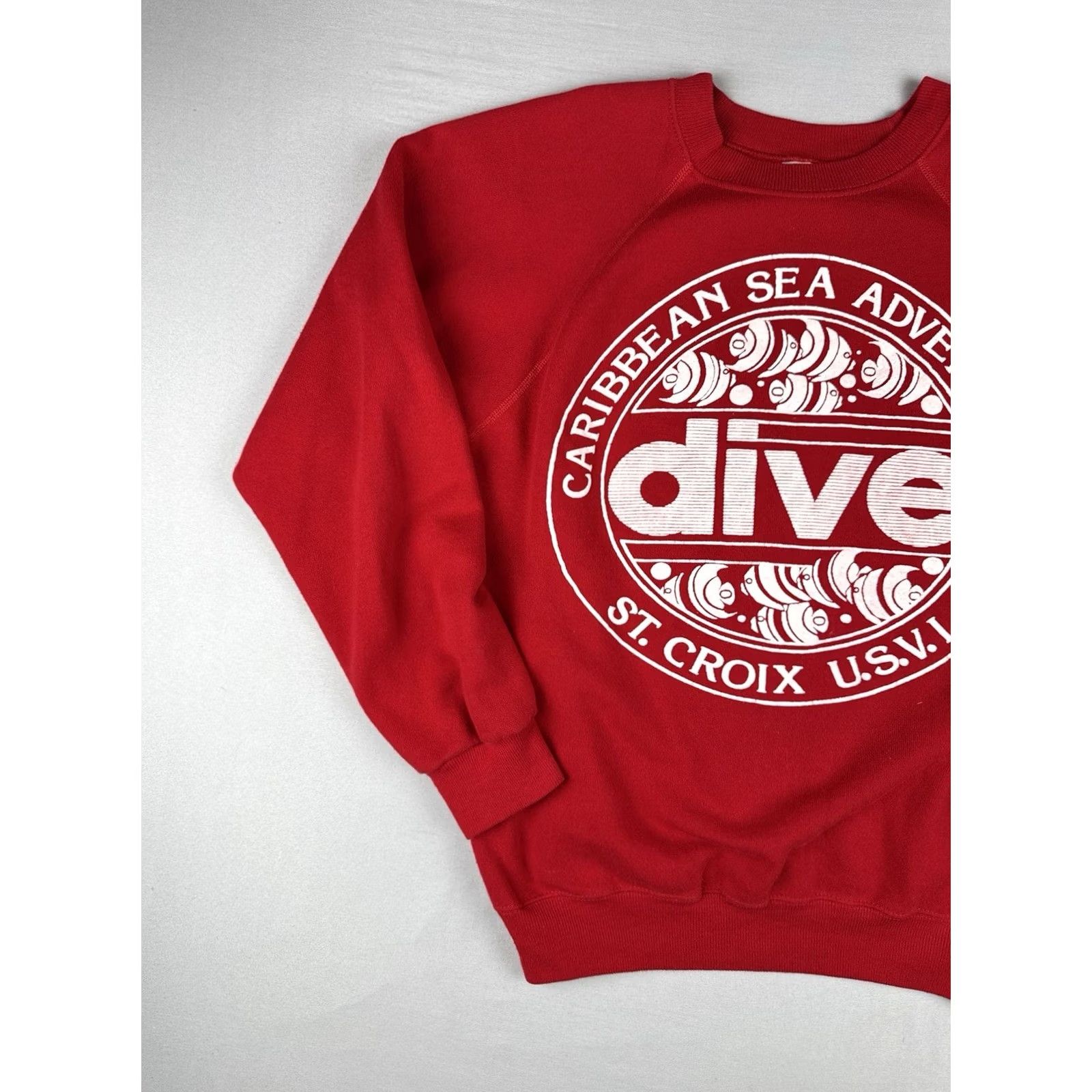 Hanes VINTAGE 90s St Croix USVI Caribbean Dive Sweatshirt Hanes M Red Crew Neck Cotton Blend USA Made Mens Size US M / EU 48-50 / 2 - 3 Thumbnail