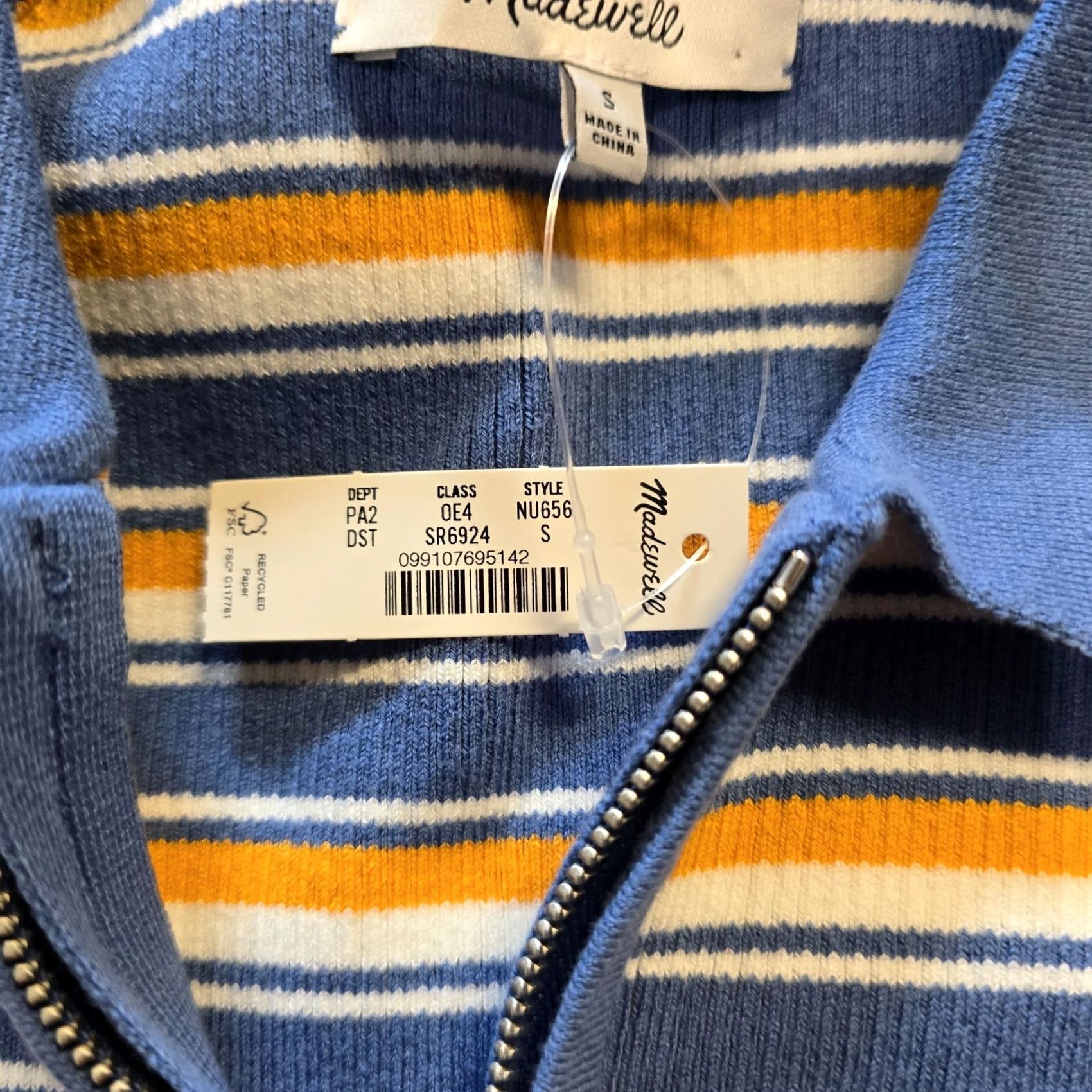Madewell Madewell Top Womens Size S Blue Striped Ribbed 1/4 Zip Short Sleeve Casual Shirt Size S / US 4 / IT 40 - 5 Thumbnail