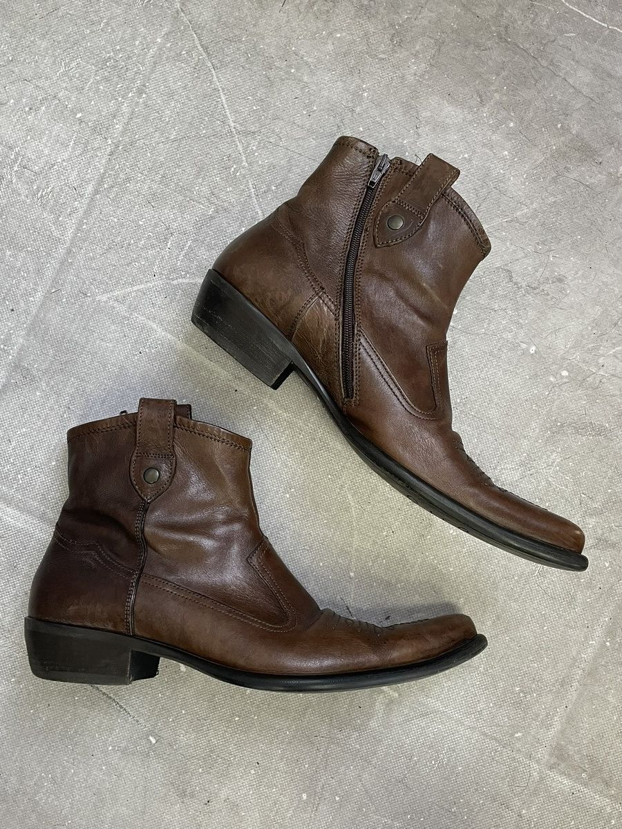 Hedi Slimane Western guidi style Brown Leather Boots y2k Classic retro Size US 10 / EU 43 - 5 Thumbnail