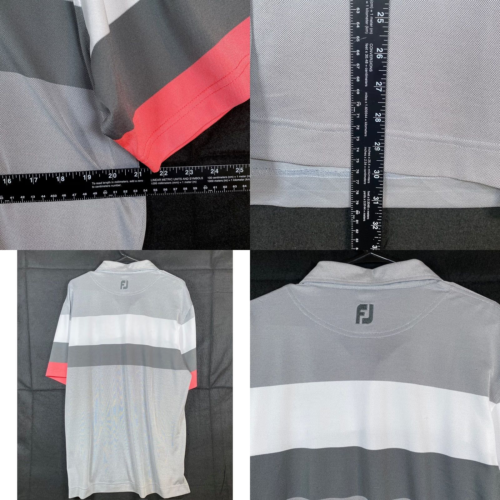 Footjoy FootJoy Mens Polo Shirt Gray Pink Stripe Golf Comfort Quick Dry Stretch Large Size US L / EU 52-54 / 3 - 8 Thumbnail