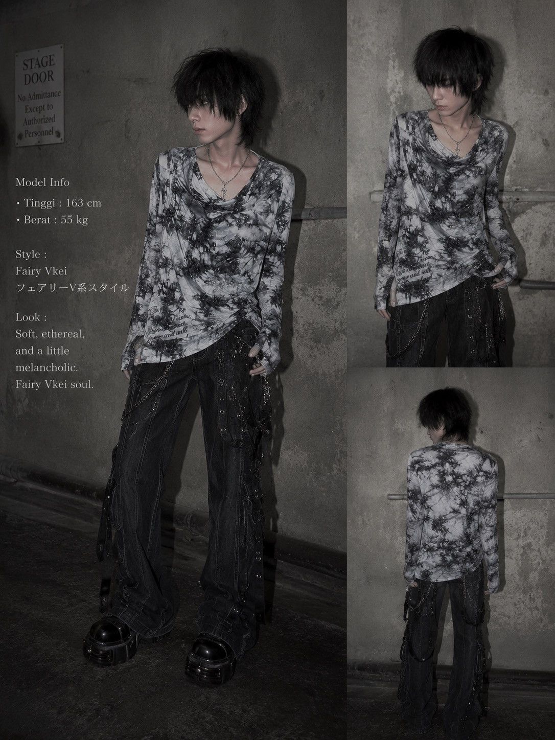 Japanese Brand 2000’s Xfrm - Vkei Style Smoke Pattern Poem Longsleeve Shirt Size US M / EU 48-50 / 2 - 1 Thumbnail