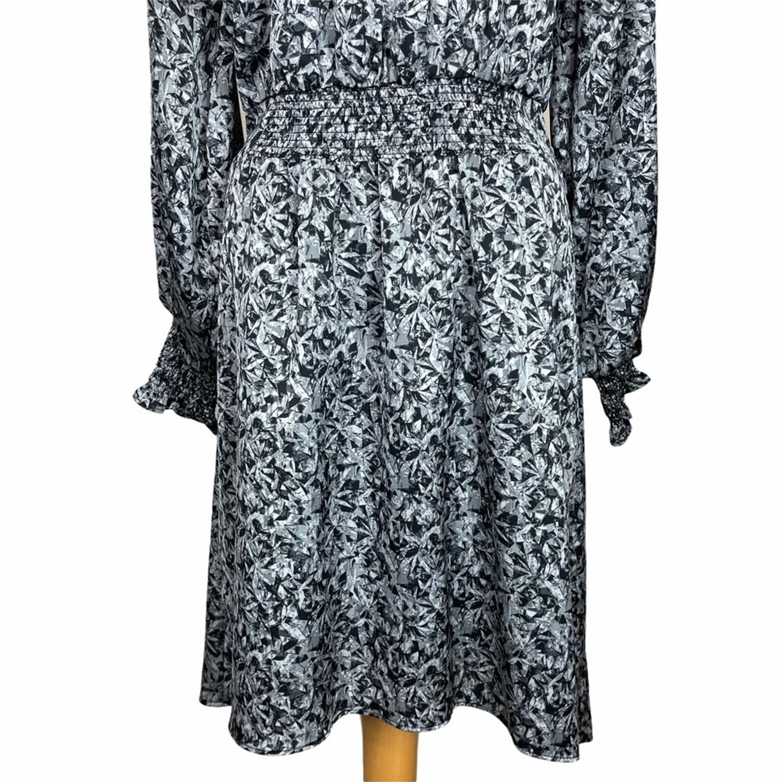 Halston H by Halston Long Sleeve Leaf Print Dress Gray M Size M / US 6-8 / IT 42-44 - 3 Thumbnail