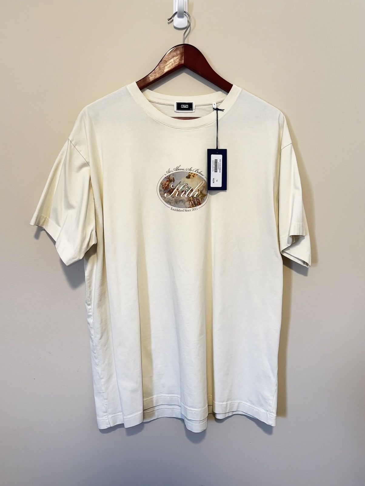 image of Kith Angelic Script Logo Tee XL - Sandrift in White, Men's