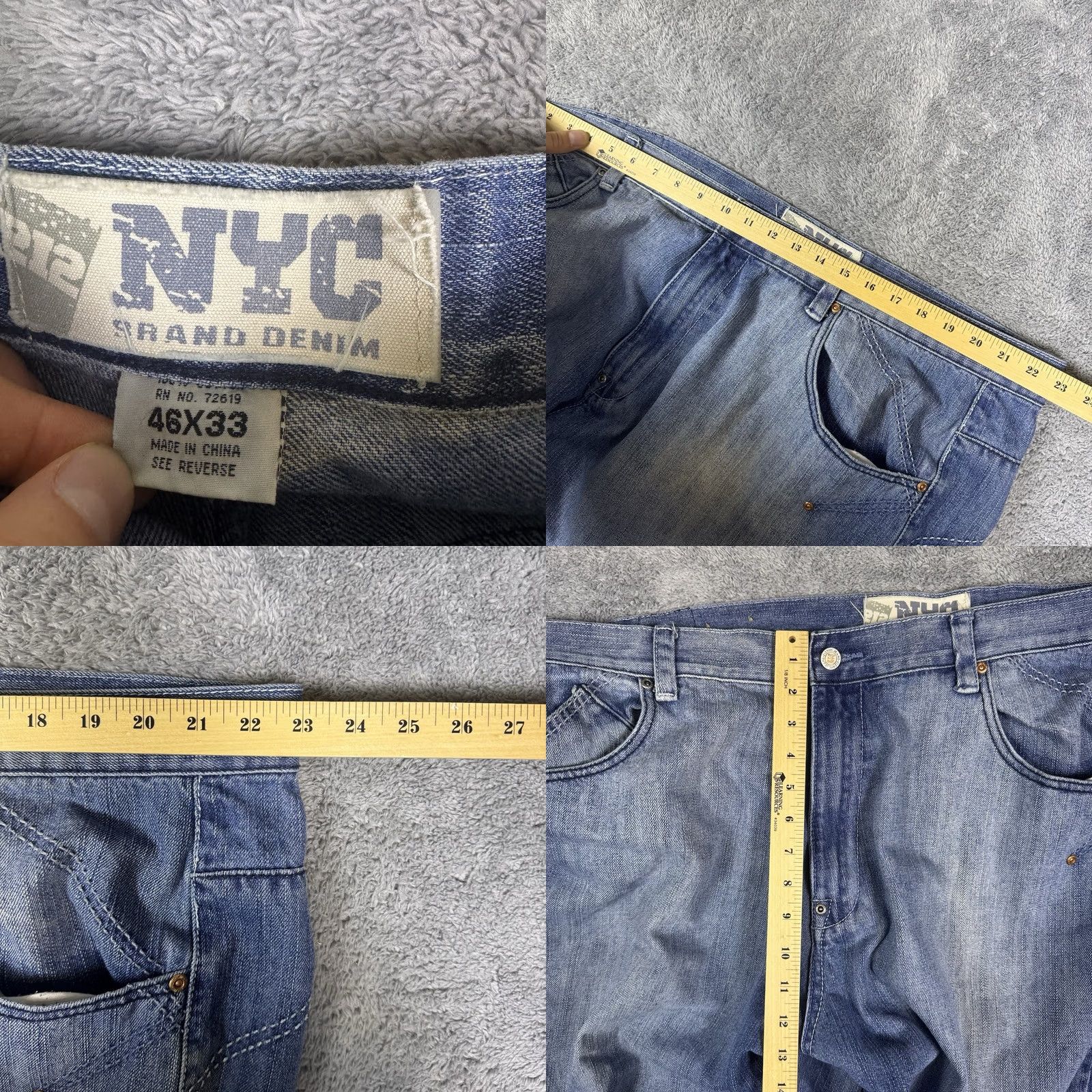 Denime 212 NYC Baggy Wide Leg Streetwear Y2K Fade Denim Skater Grunge Mens Jeans Blue Zip Size US 30 / EU 46 - 9 Thumbnail