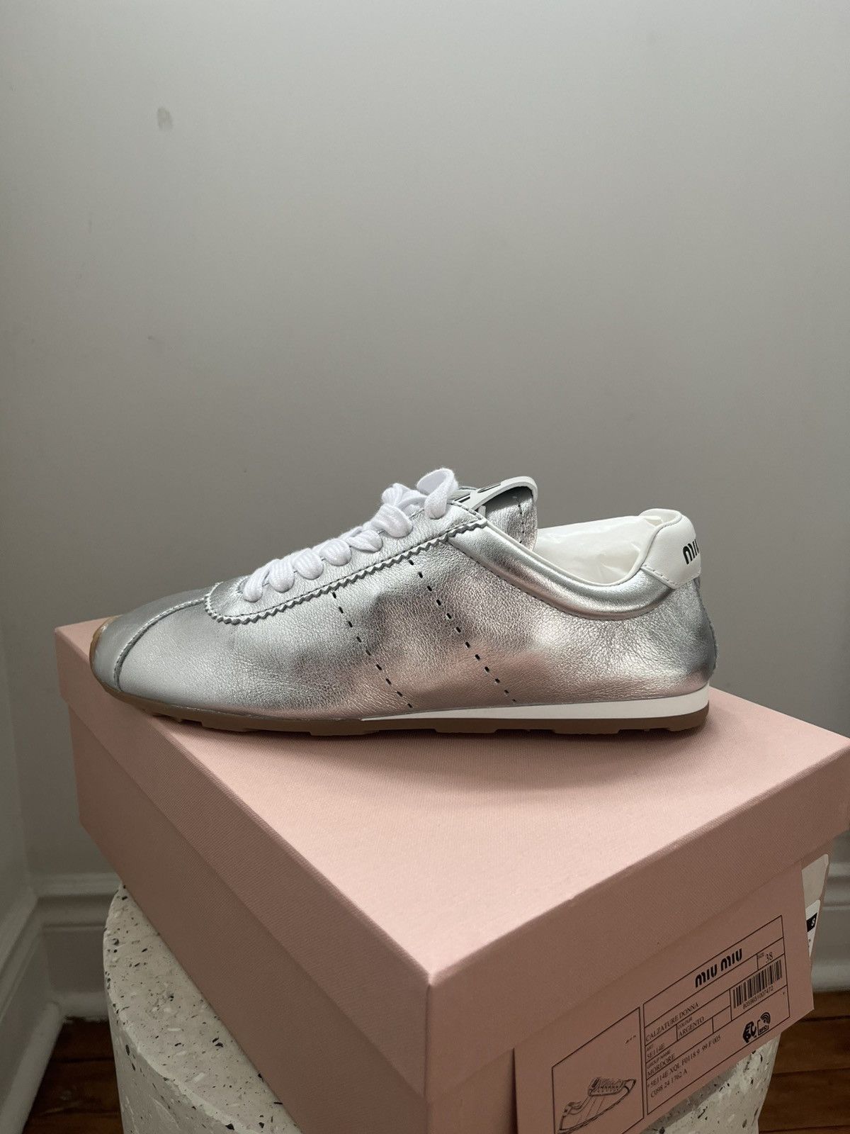 Miu Miu Plume Metallic Leather Sneakers Miu Miu Size US 8 / IT 38 - 2 Thumbnail