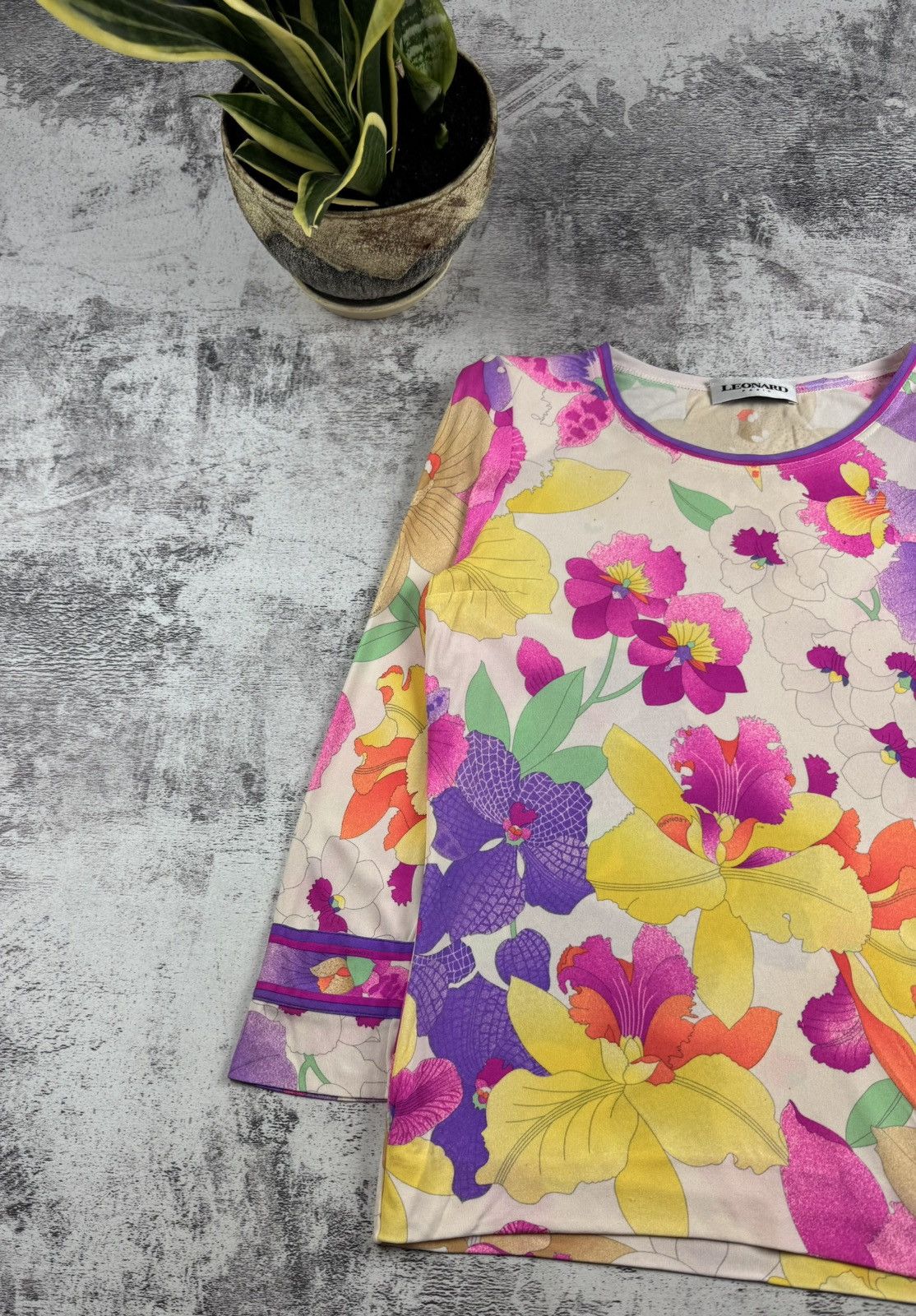 Leonard Paris × Vintage RARE Leonard Paris Floral Silk 40 Designer Tunic Dress Luxury Shirt Blouse Top Size M / US 6-8 / IT 42-44 - 2 Thumbnail