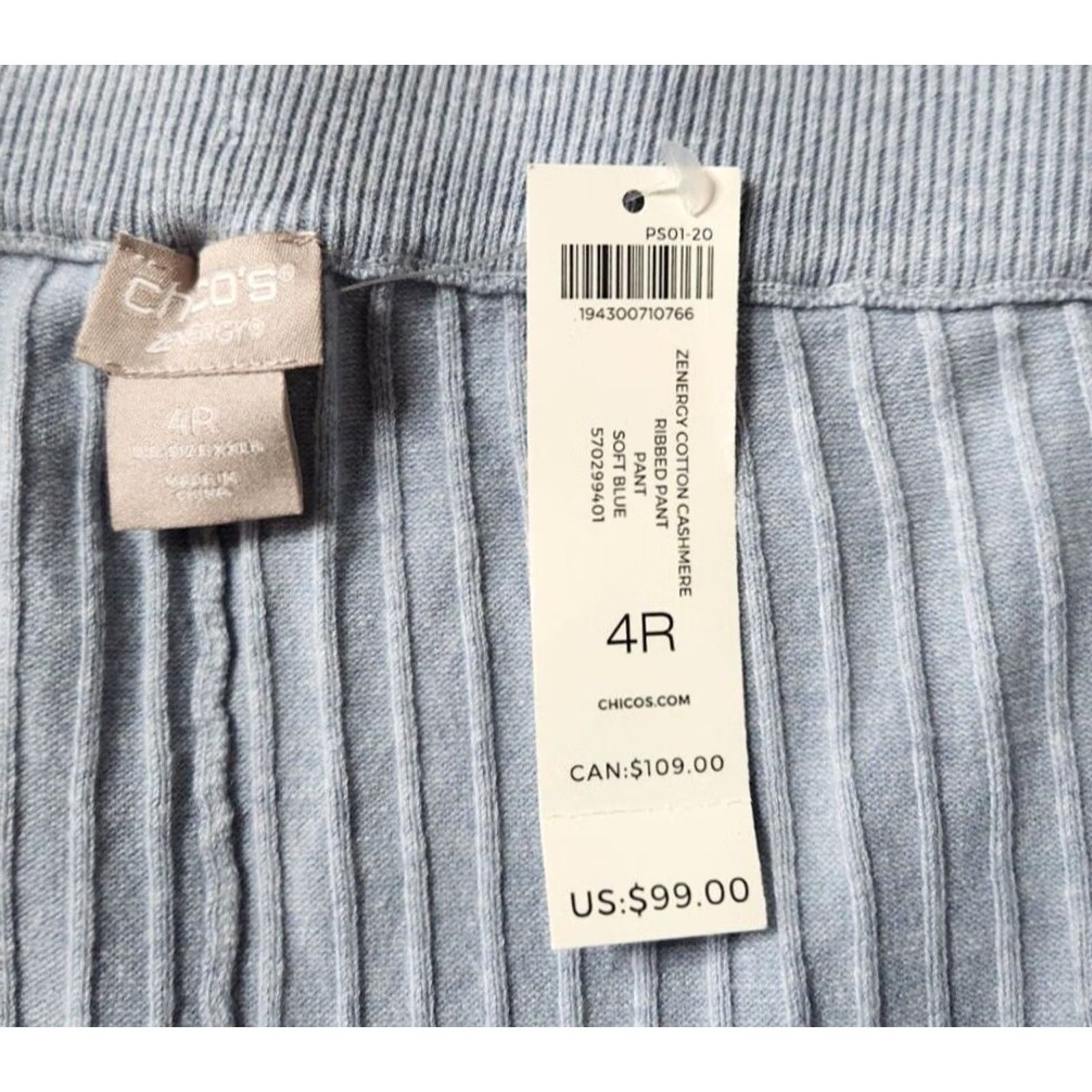 Vintage Chico's Chicos Zenergy Womens 4R Cotton Cashmere Ribbed Pull On Pants Joggers Blue Size 27" / US 4 / IT 40 - 4 Thumbnail