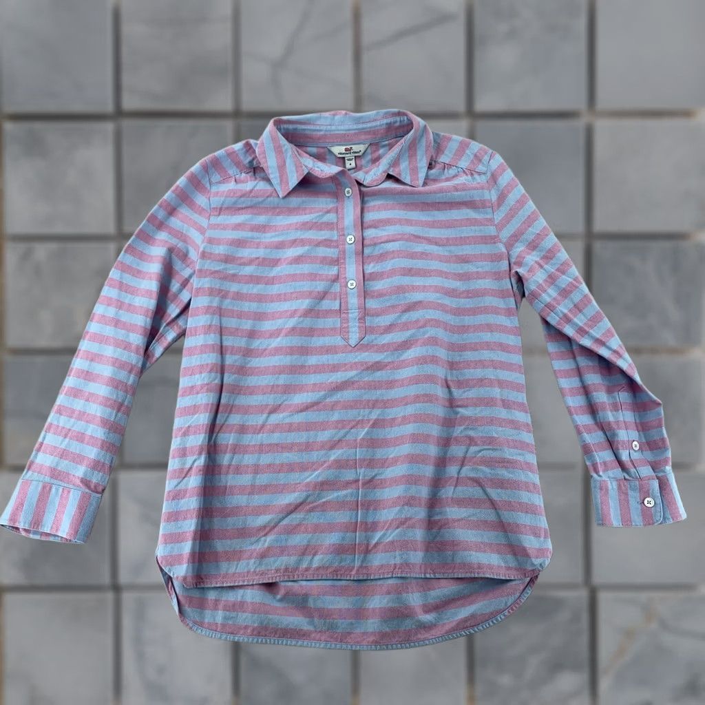 Vineyard Vines Vineyard Vines L/S Shirt Womens 4 Pink Blue Relaxed Coastside Striped Popover Shirt Womens Size S / US 4 / IT 40 - 1 Thumbnail