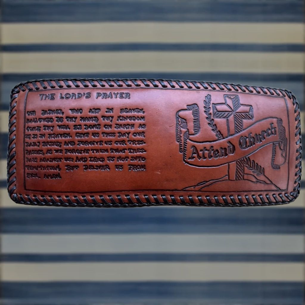 Vintage VINTAGE Wallet Bifold Leather Whipstitch Jesus Christ USA Unisex 9in 4in Brown Leather Credit Card Hand Made 80s Artifact Size ONE SIZE - 1 Thumbnail