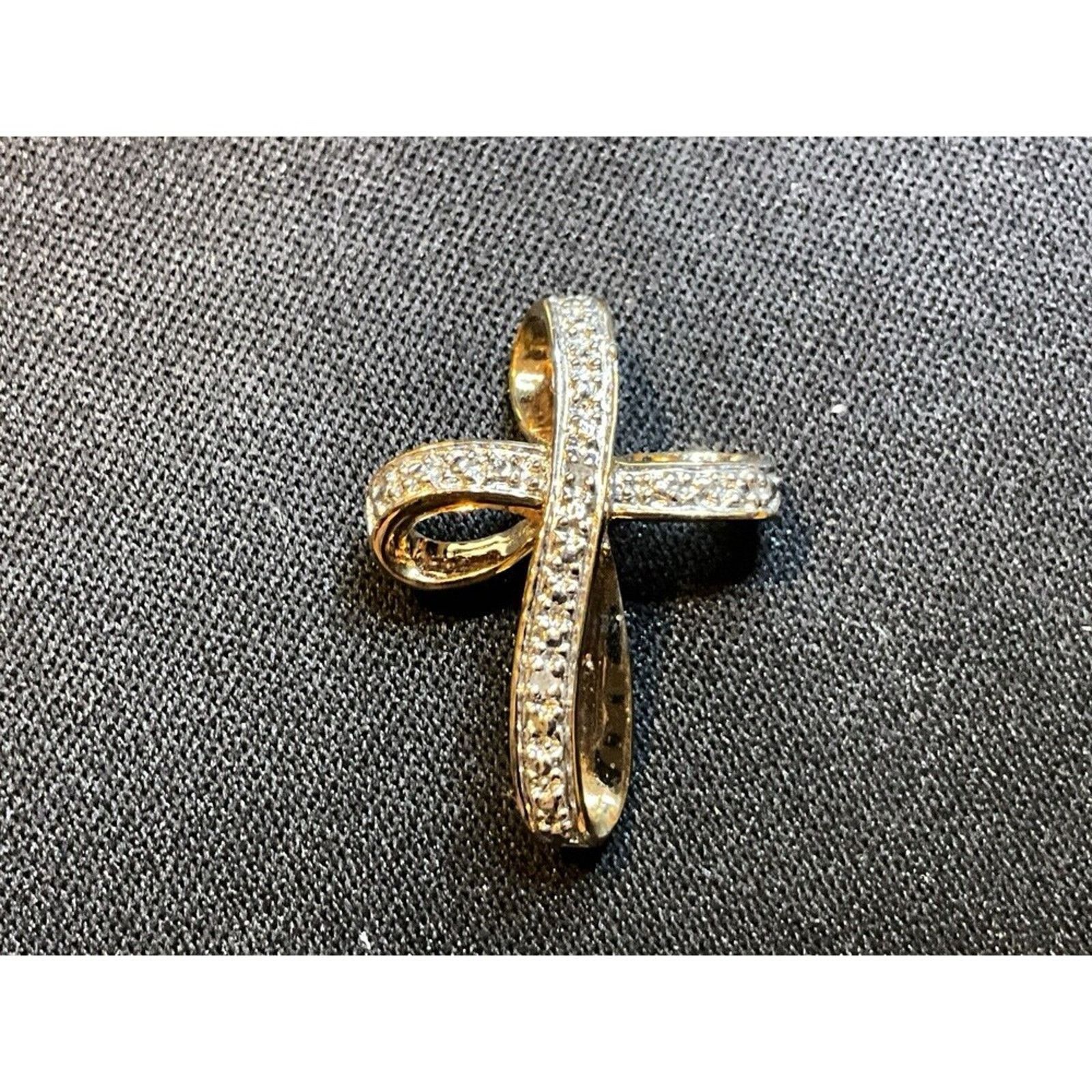 Other 925 Silver Vermeil 24k Gold Over Cross 10 Diamonds Pendant Size ONE SIZE - 2 Thumbnail