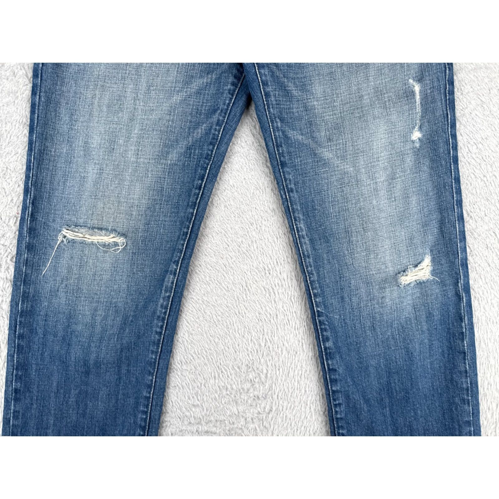 Anthropologie Level 99 Jeans Womens 26 Blue Denim Crop Straight Distressed 5-Pocket Design 90s Cowboy Southwestern American Designer Size 26" / US 2 / IT 38 - 3 Thumbnail