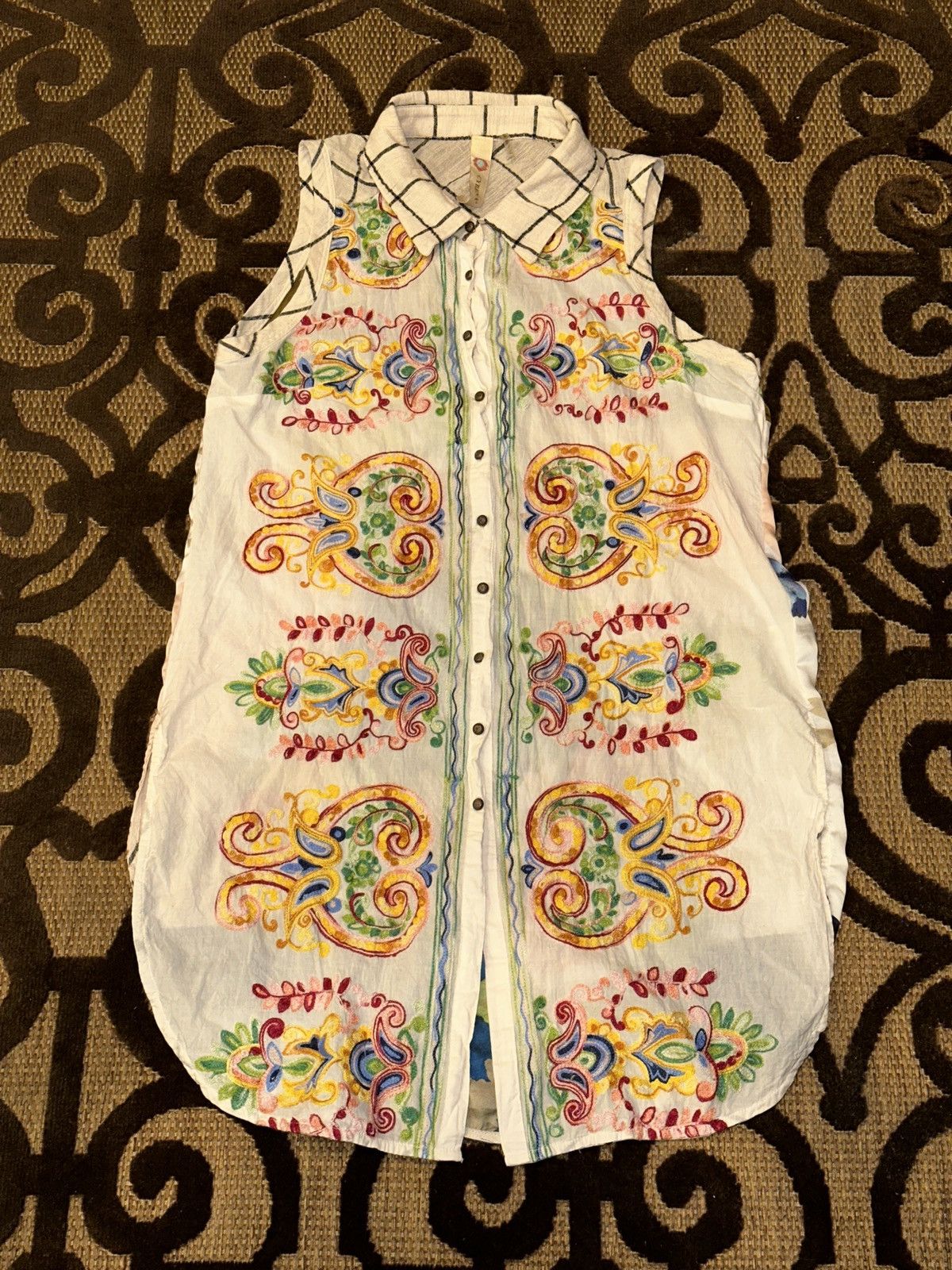 Anthropologie Cyrena Anthropologie Linen Blend Boho Festival Shirt Dress Size L / US 10 / IT 46 - 1 Thumbnail