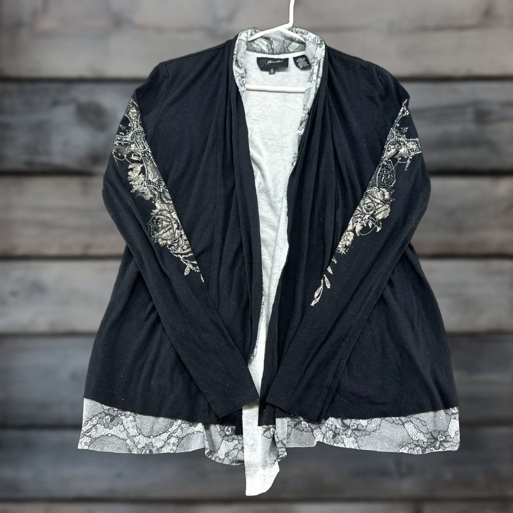 Miss Me VINTAGE Miss Me Cardigan Sweater Womens M Black Rhinestone Bling Roses Cross 80s 90s Fashion Style Cardigan Mens Womens Girls Boys Size M / US 6-8 / IT 42-44 - 1 Thumbnail