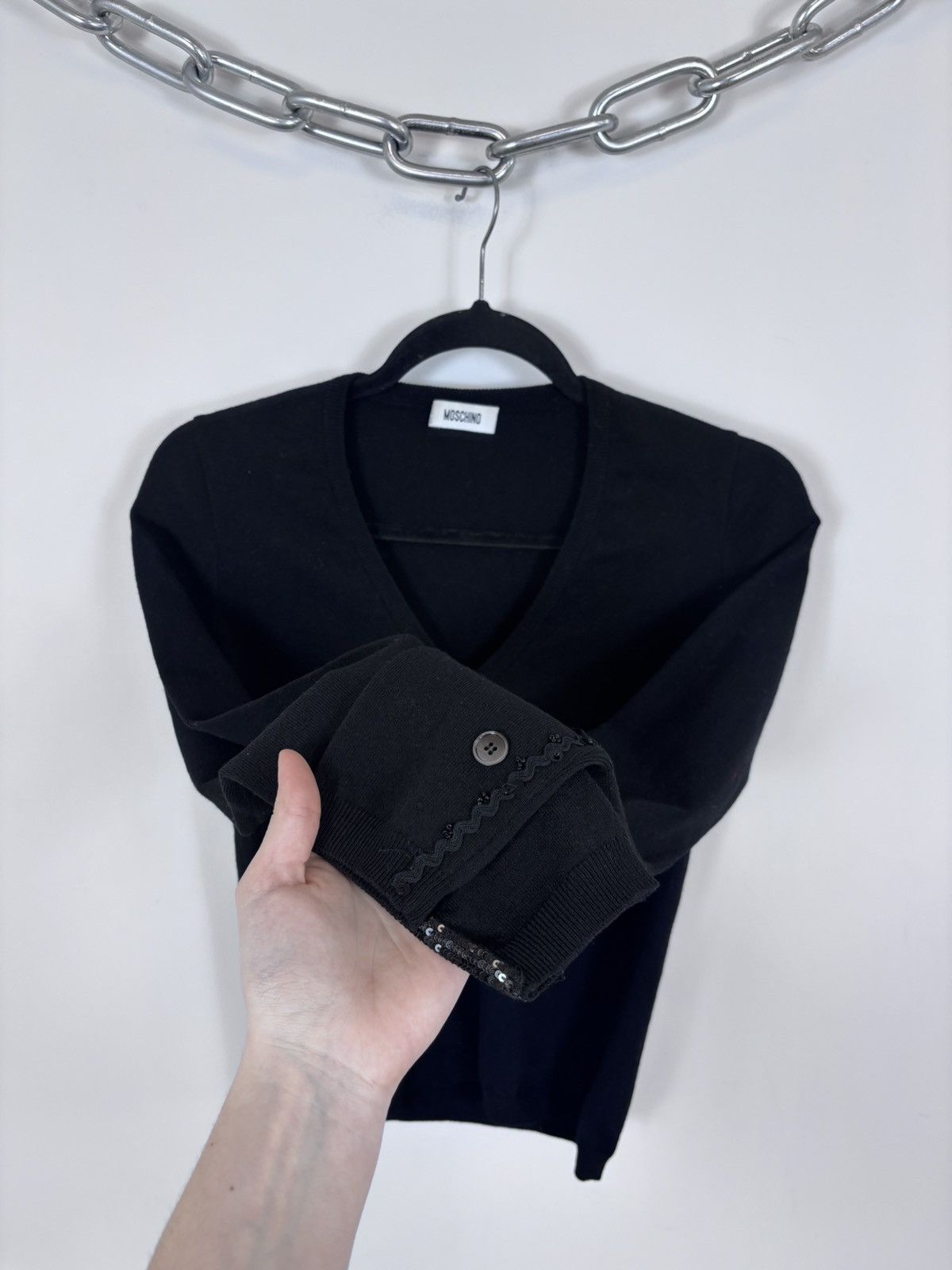 Moschino Moschino Vintage Women’s Black Wool Blend V-Neck Sweater Size L / US 10 / IT 46 - 6 Thumbnail