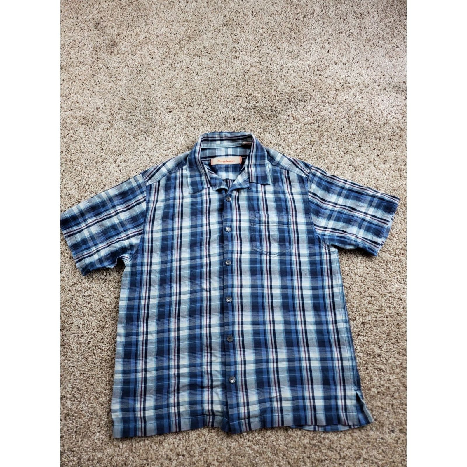 Tommy Bahama Tommy Bahama Shirt Medium Men Blue Plaid Button Up 100% Silk Short Sleeve Pocket Size US M / EU 48-50 / 2 - 2 Thumbnail