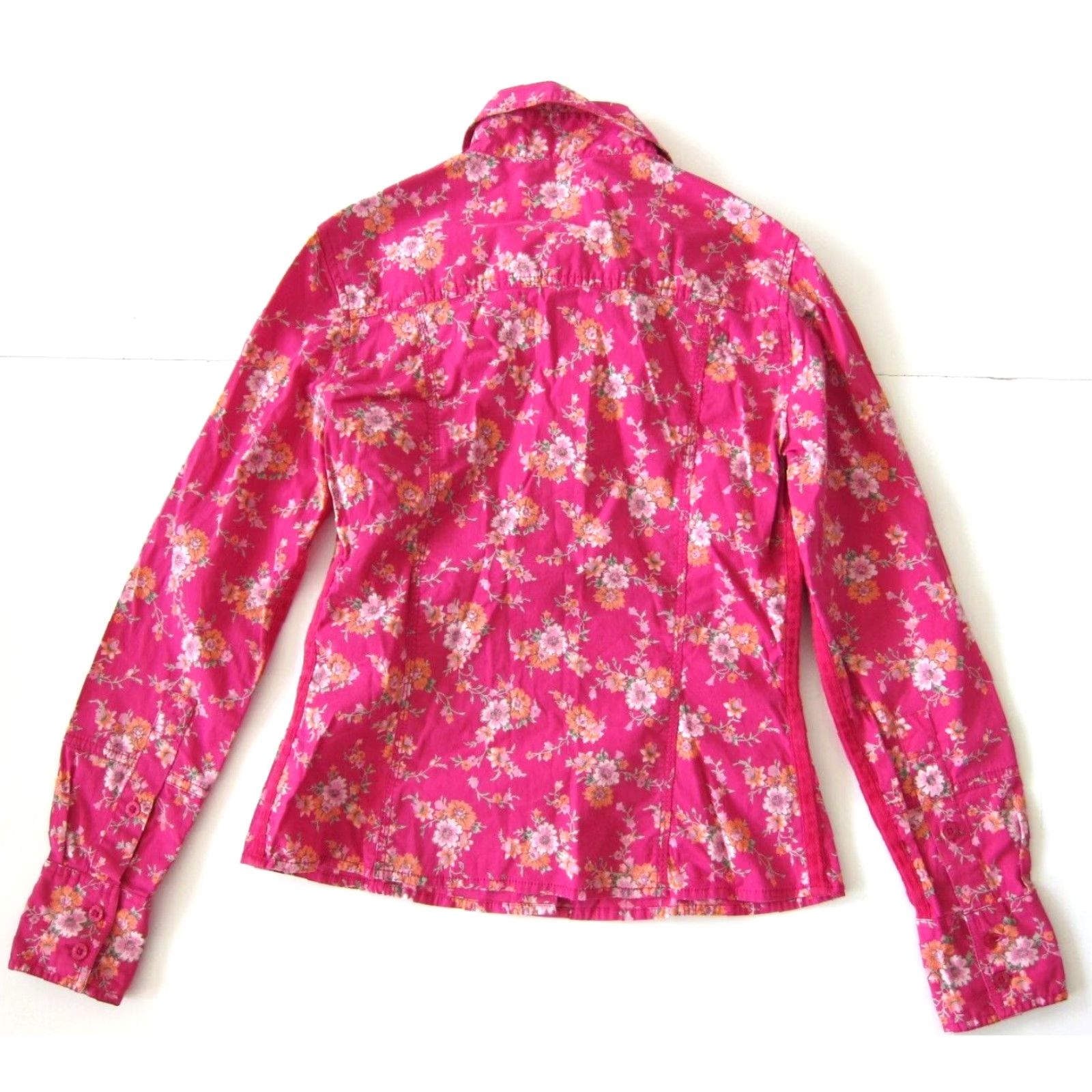 Esprit Esprit Cotton Stretch Floral Pink Green Long Sleeve Western Blouse XS Vintage Women Collared Shirt Grated? Size XS / US 0-2 / IT 36-38 - 2 Thumbnail
