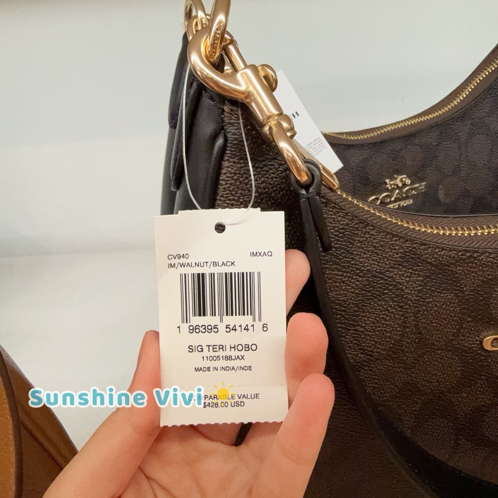 Coach NWT Coach Teri Hobo Bag Signature Canvas CV940 Black Size ONE SIZE - 3 Thumbnail