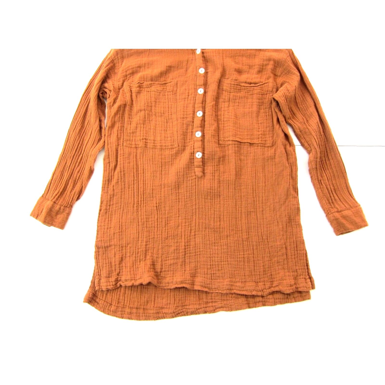 Free People Free People Collared Long Sleeve Oversize Blouse S Orange Cotton Gauze Women’s Size S / US 4 / IT 40 - 5 Thumbnail