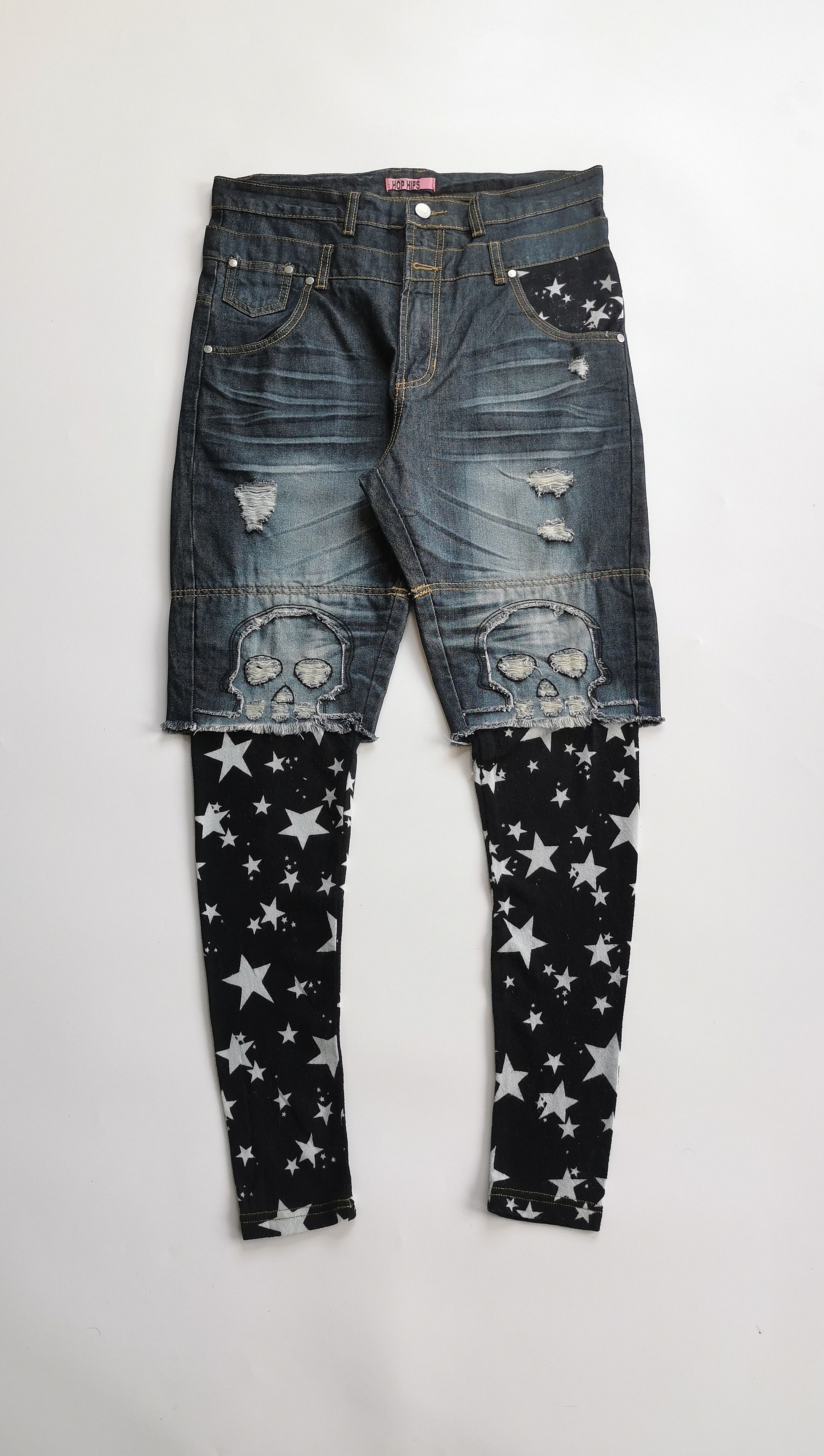 Sex Pot ReVeNGe Archive Punk Distressed DoubleWaist Jeans Skull Cutout Size US 33 - 1 Thumbnail