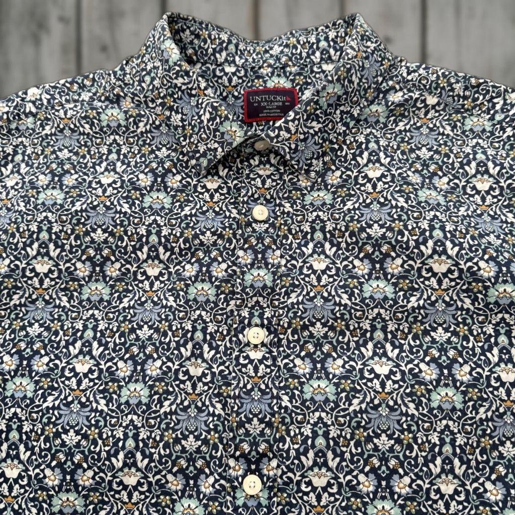 UNTUCKit UNTUCKit Shirt Men XXL 2XL Blue Floral Short Sleeve Alverdi Slim Fit 100% Cotton Size US XXL / EU 58 / 5 - 1 Thumbnail