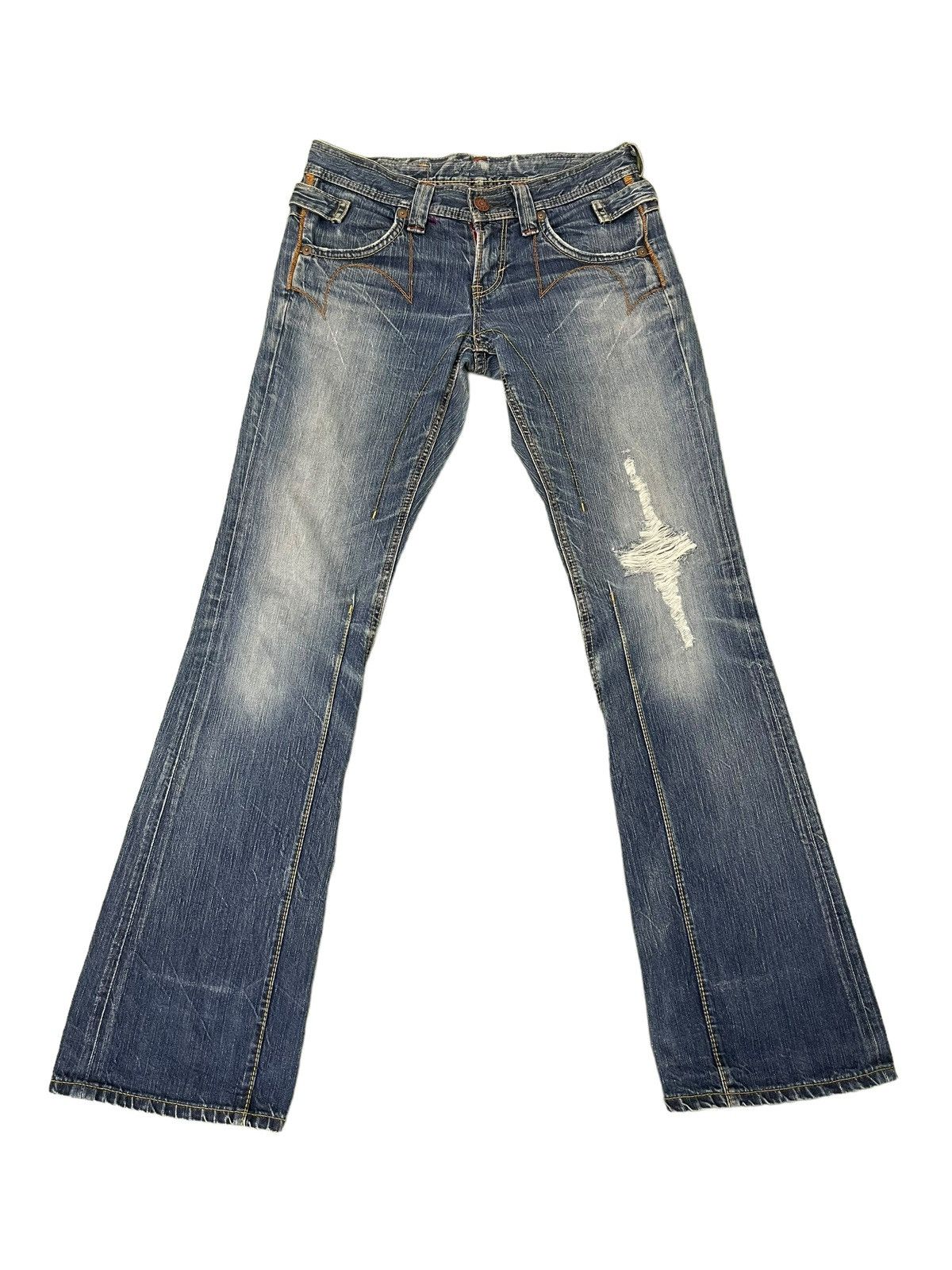 Japanese Brand Flare Jeans Edwin Faded Distres Low Rise Boot Cut 8🟦7 Size US 30 / EU 46 - 3 Thumbnail