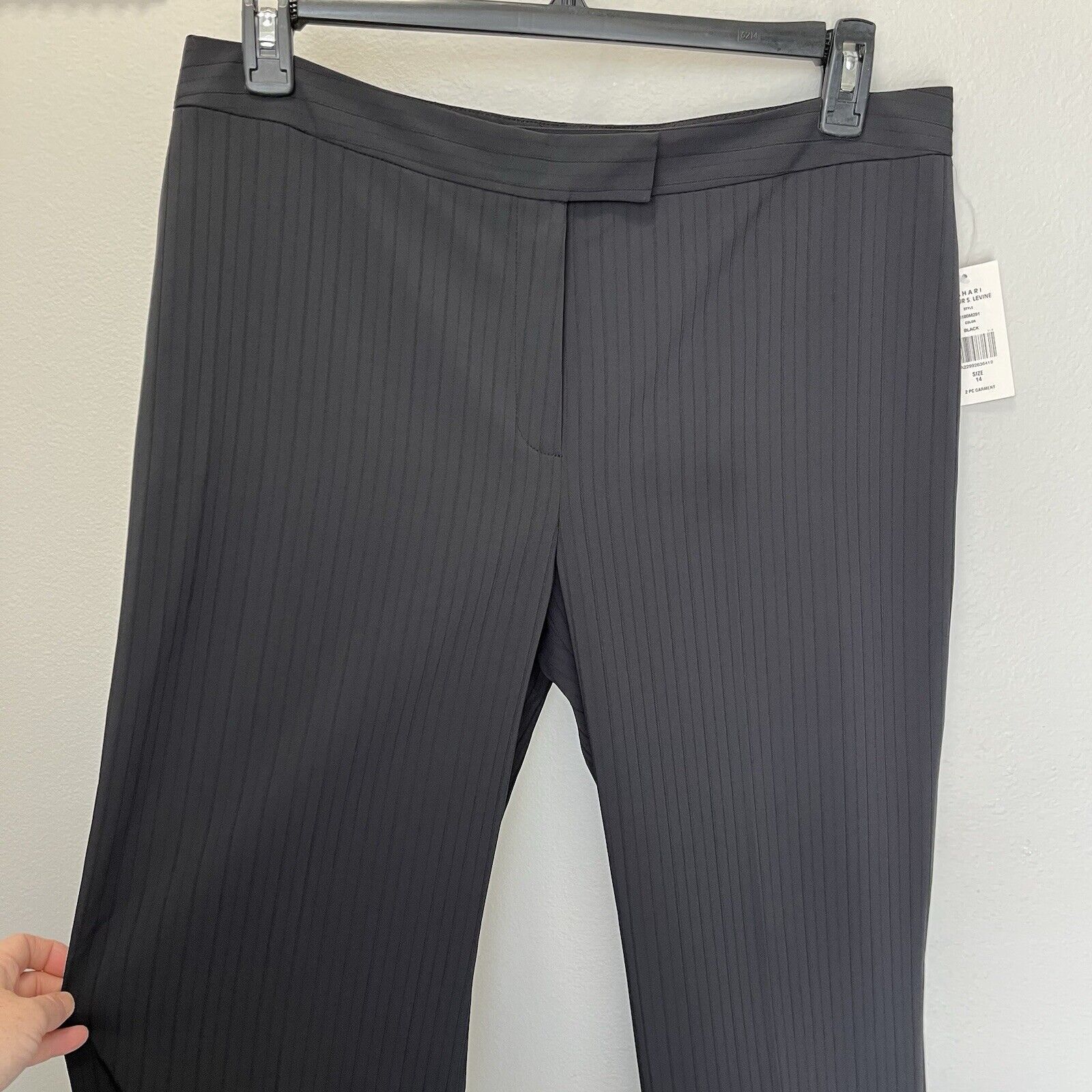 Elie Tahari Tahari | Black Textured Stripe Wide Leg Dress Pants Size 14 Size 36" / US 14 / IT 50 - 3 Thumbnail