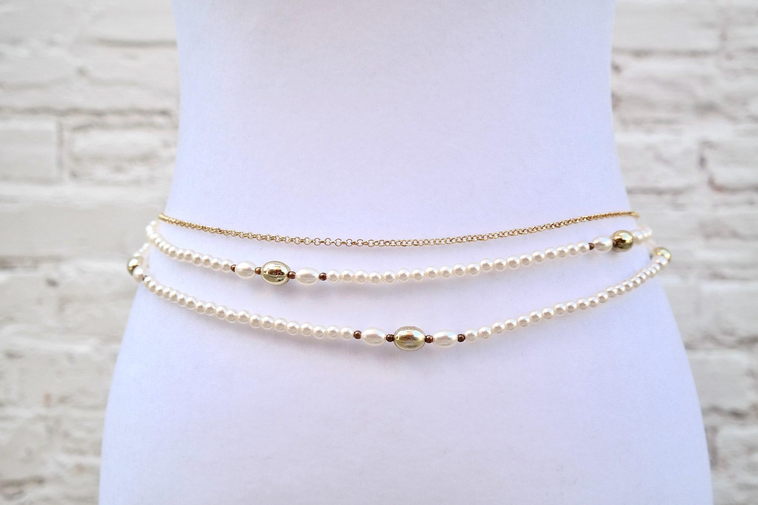 Handmade Pearl & Gold Waist Chain Size ONE SIZE - 1 Thumbnail