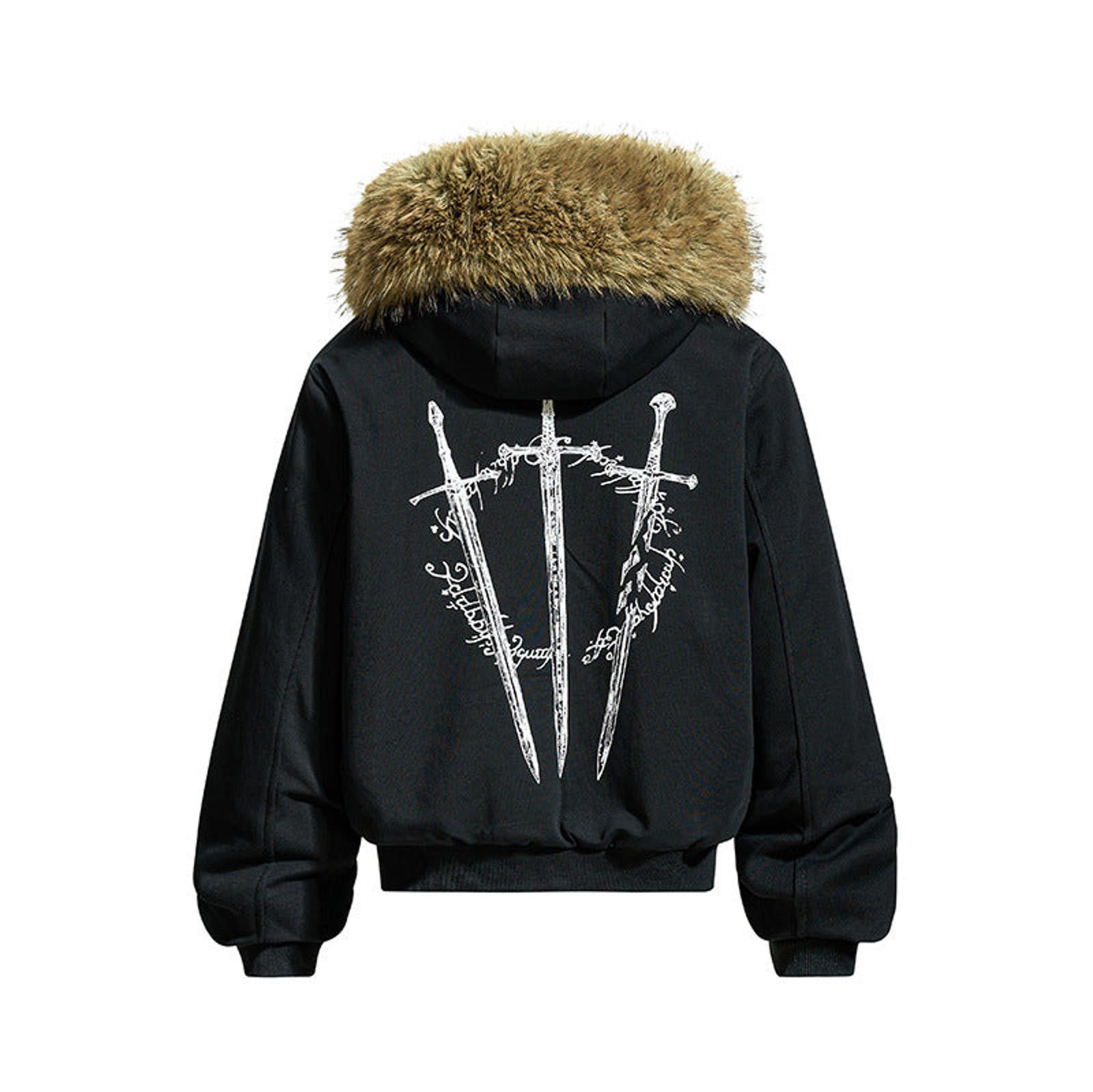 Vintage Black Faux Fur Hooded Graphic Zip-Up Hoodie Size US XL / EU 56 / 4 - 2 Thumbnail