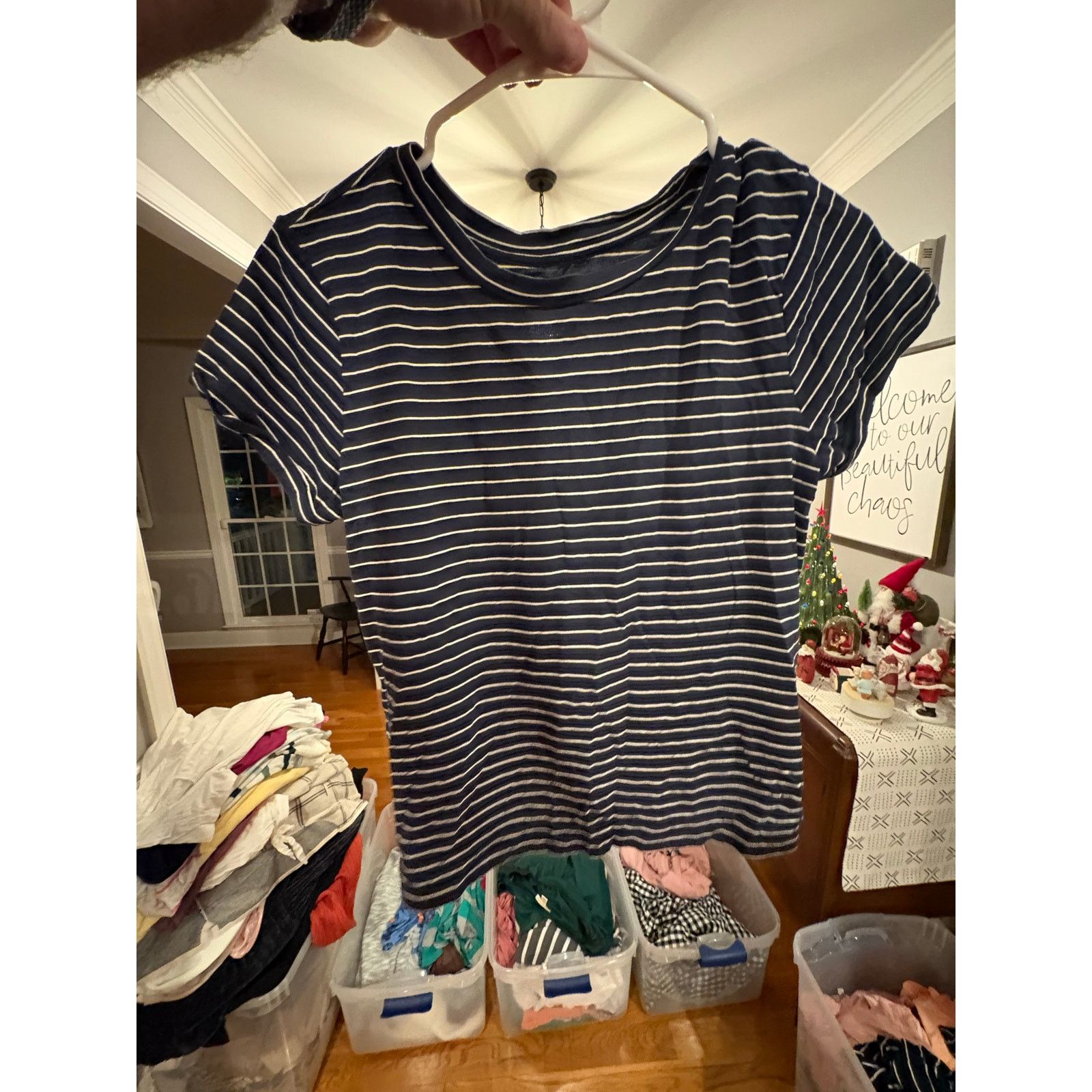 Loft LOFT Women’s Small Navy Blue White Striped Short Sleeve Tee Size S / US 4 / IT 40 - 2 Thumbnail