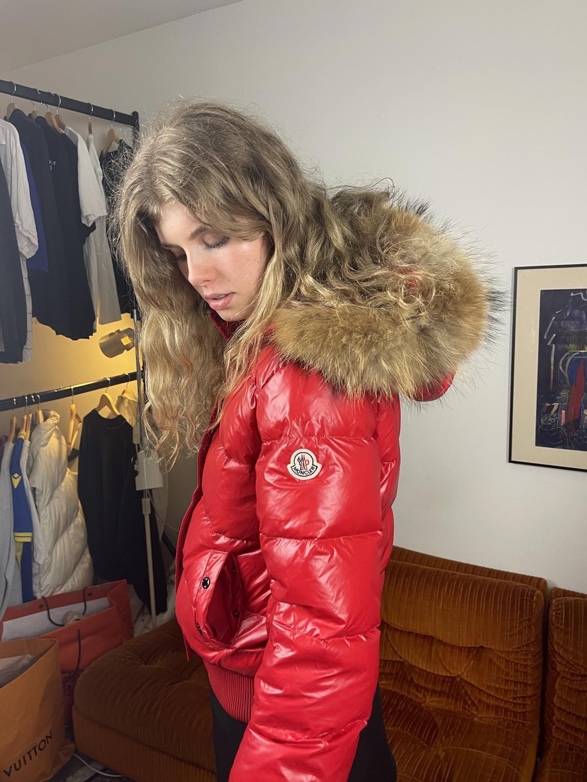 Moncler Moncler - Red Puffer Jacket with Fur Hood Size S / US 4 / IT 40 - 2 Thumbnail