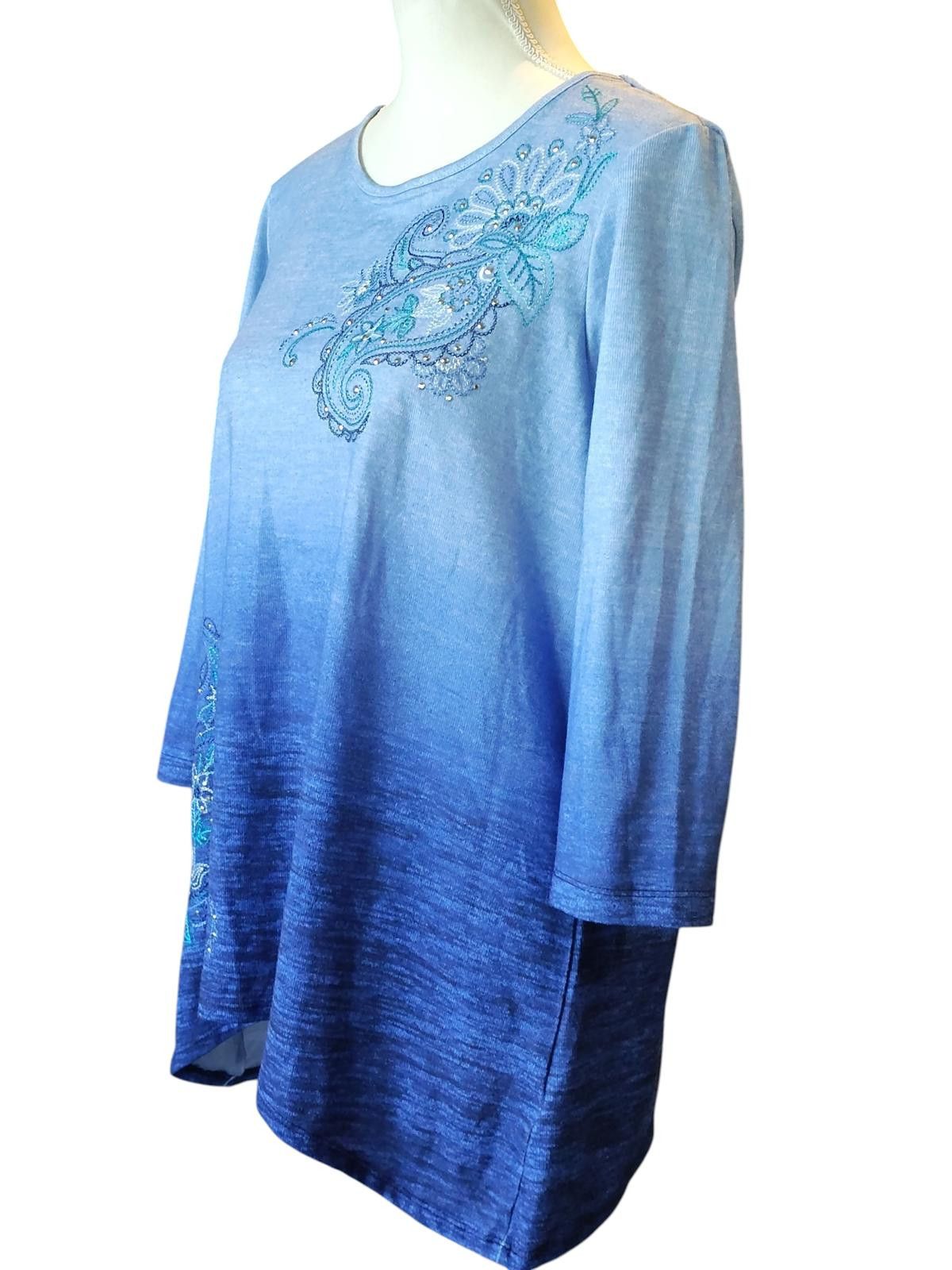 Designer Women's Ombre Blue Long Sleeve Tunic Dress with Embroidered/ Size M / US 6-8 / IT 42-44 - 3 Thumbnail