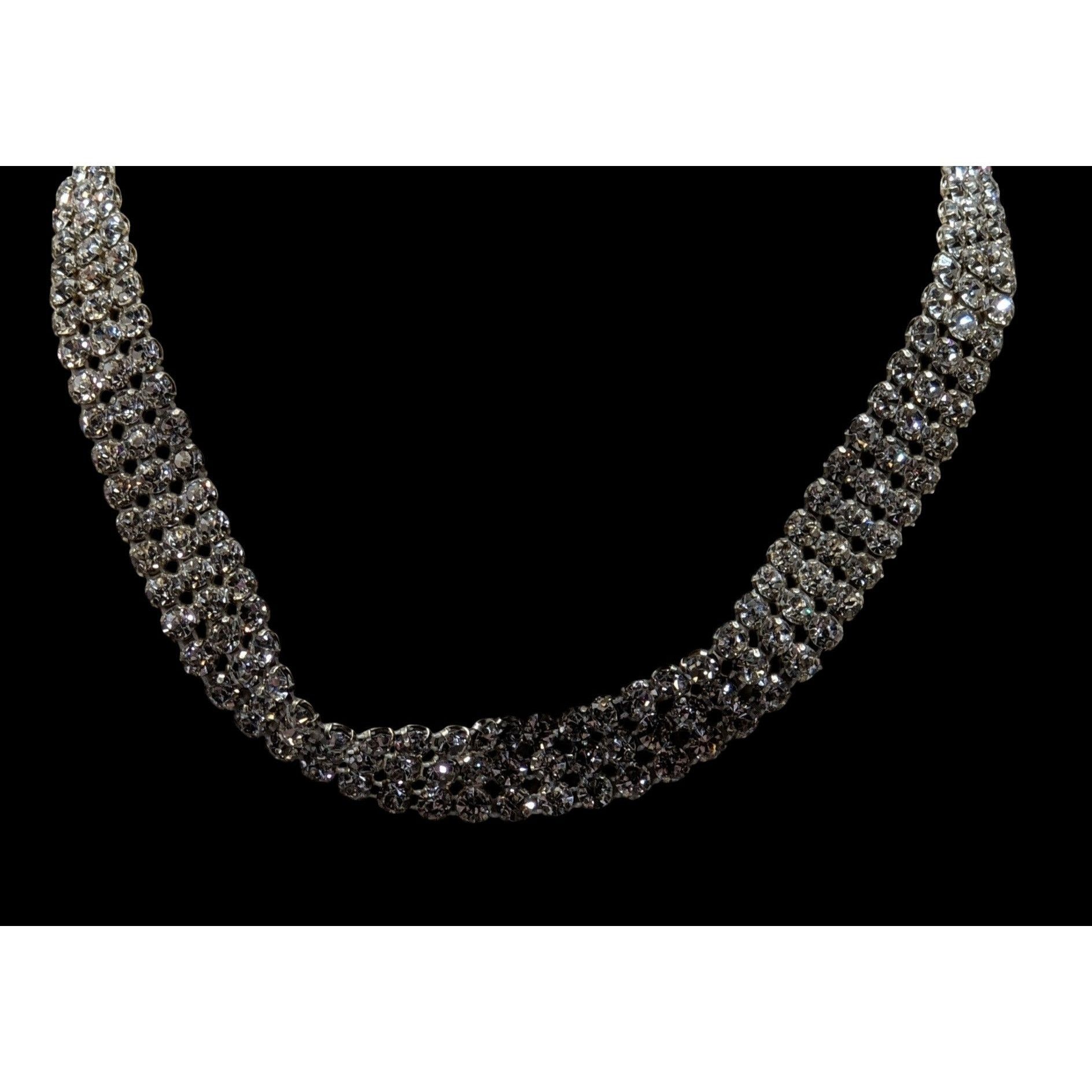 Other Vintage Glam Triple Rhinestone Triple Row Silver Tone Neckla Size ONE SIZE - 6 Thumbnail