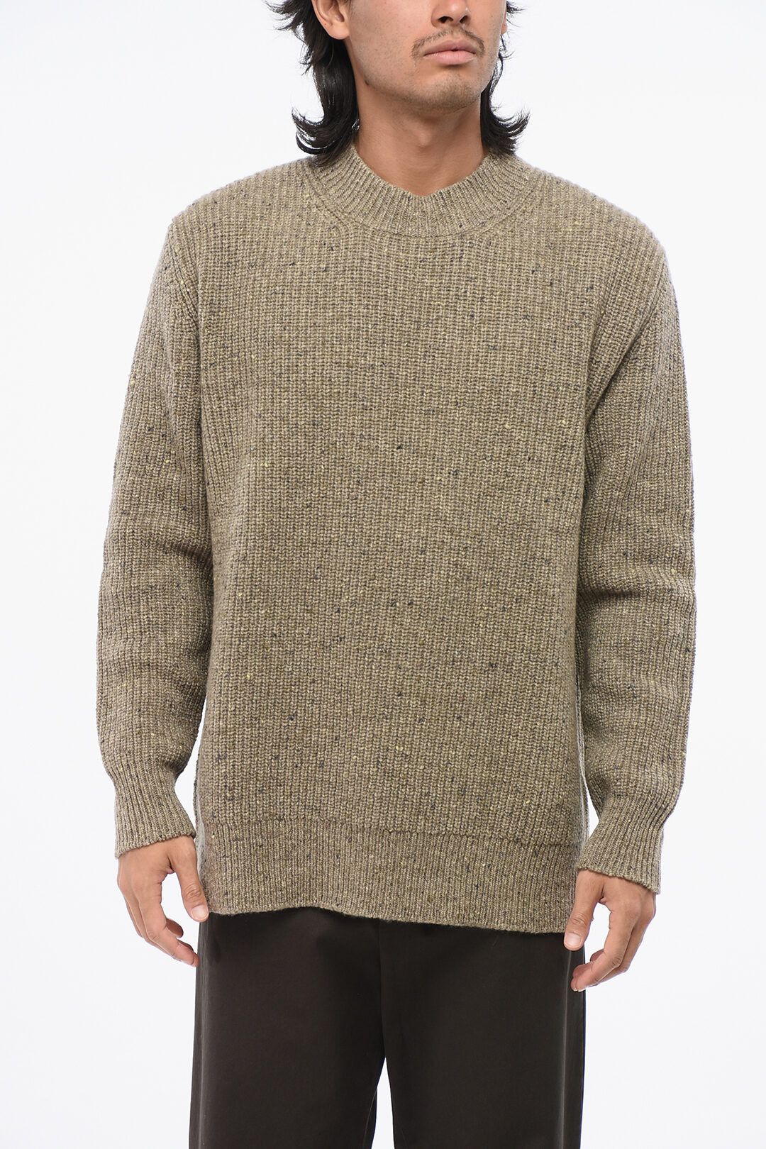 og1mm0825 Wool Blend Crewneck Sweater in Dark Beige