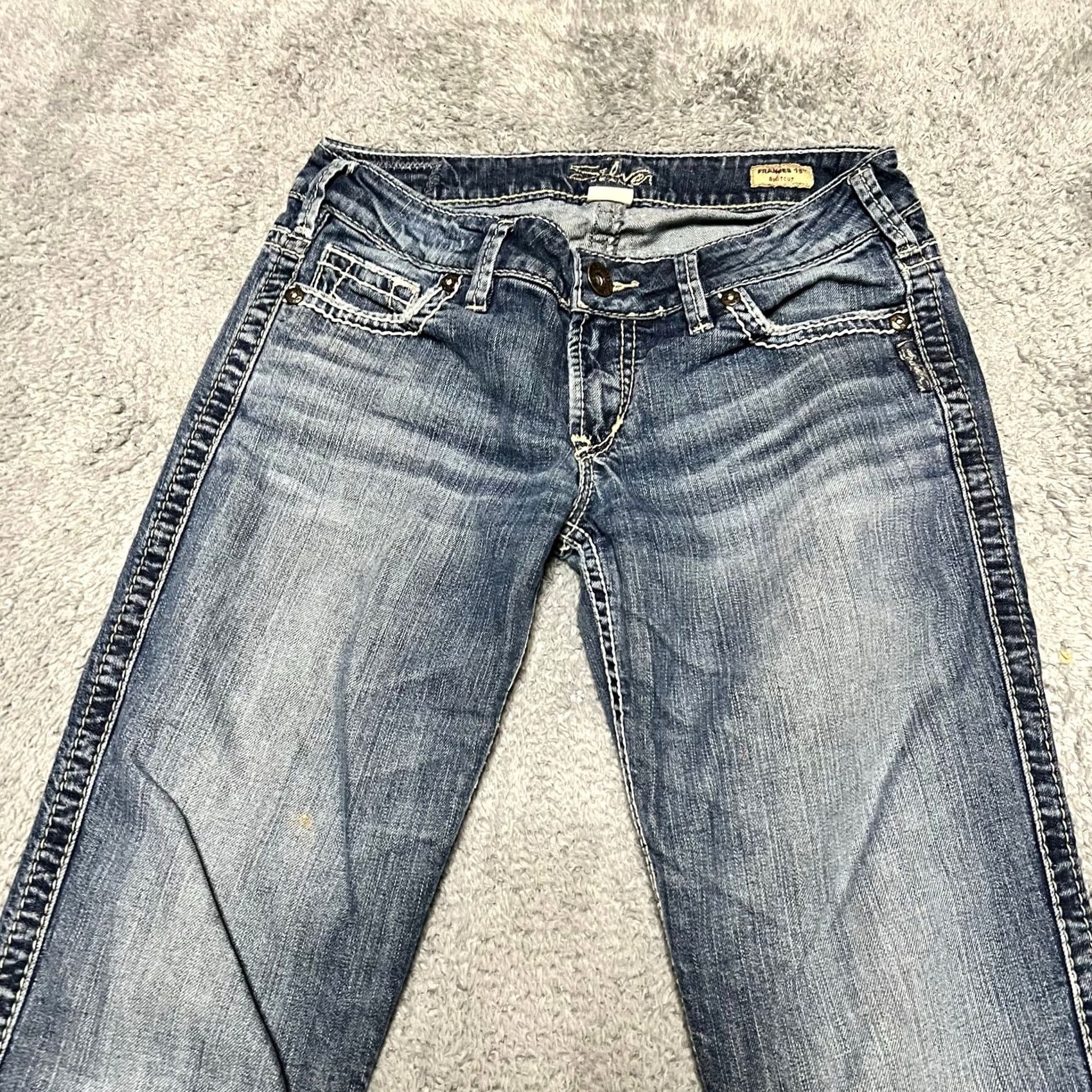 Silver Jeans Co. Silver Jeans Frances Boot Blue Jeans Womens 28 (30x29) Western Contrast Stitch Size 28" / US 6 / IT 42 - 2 Thumbnail