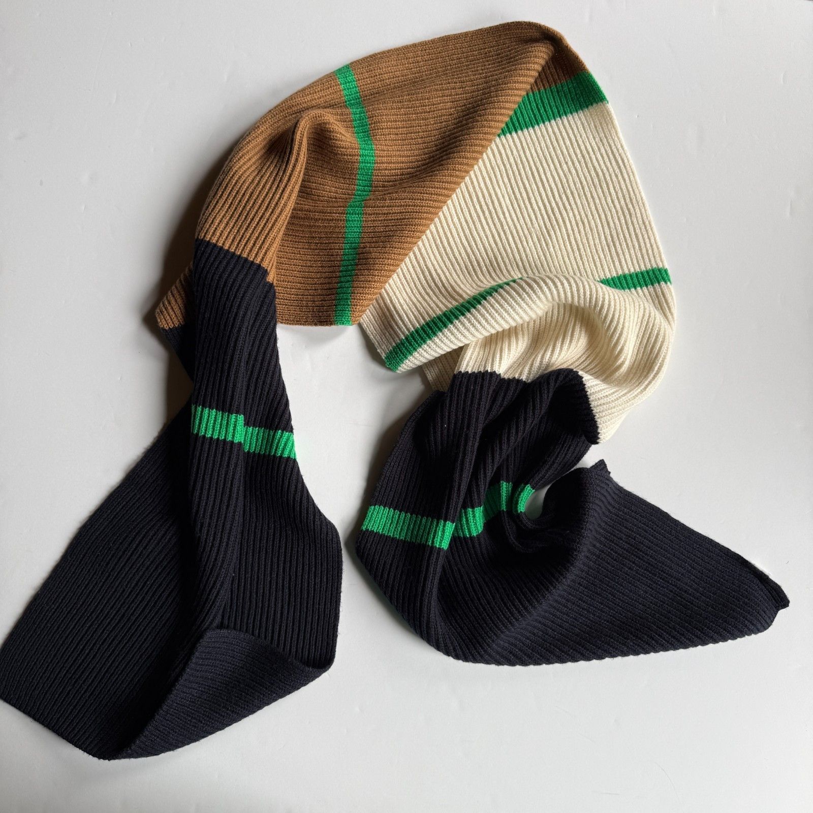 Cos COS Ribbed Color Block Oversized Scarf - Navy Camel Green Size ONE SIZE - 1 Thumbnail