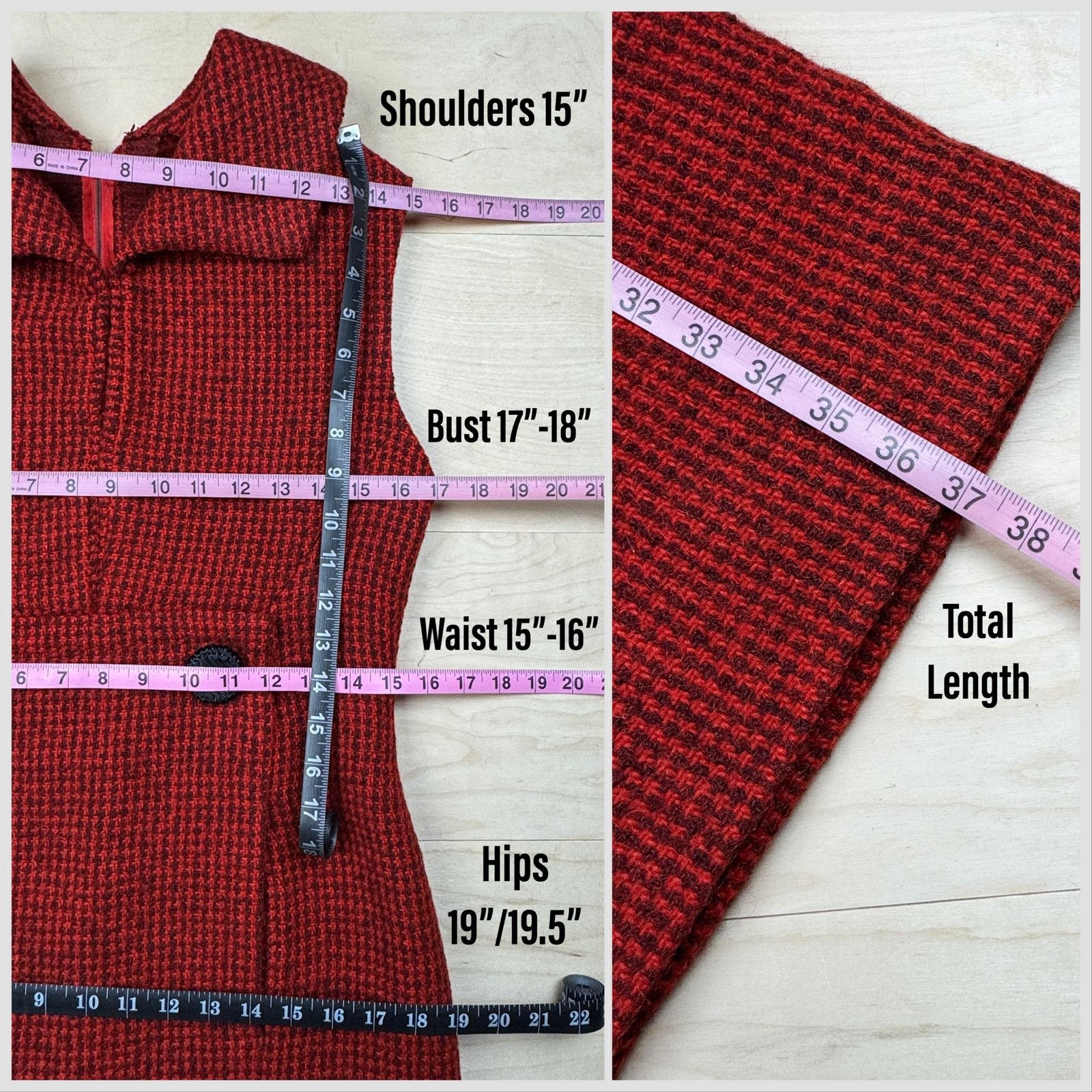 Vintage Vintage 1960s Red and Black Sleeveless Tweed A-Line Dress Size S / US 4 / IT 40 - 5 Thumbnail