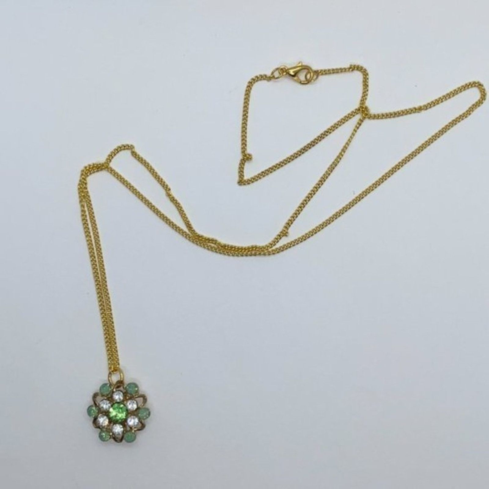 Handmade Gold-Tone Turquoise Green Rhinestone Necklace Size ONE SIZE - 2 Thumbnail