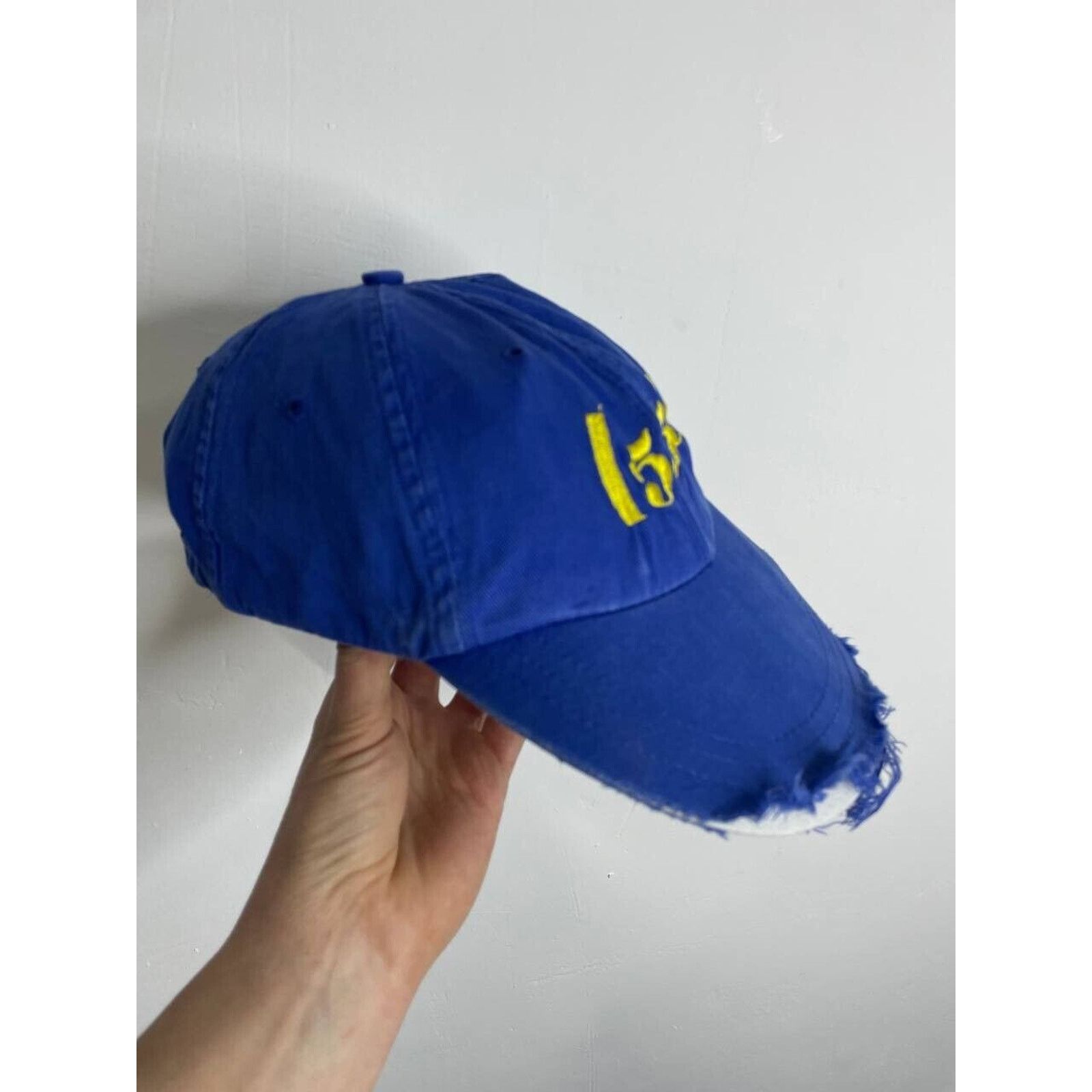 Japanese Brand × Vintage Vintage Distressed Blue Cap 1555 Embroidered Yellow Logo Hat Size ONE SIZE - 4 Thumbnail