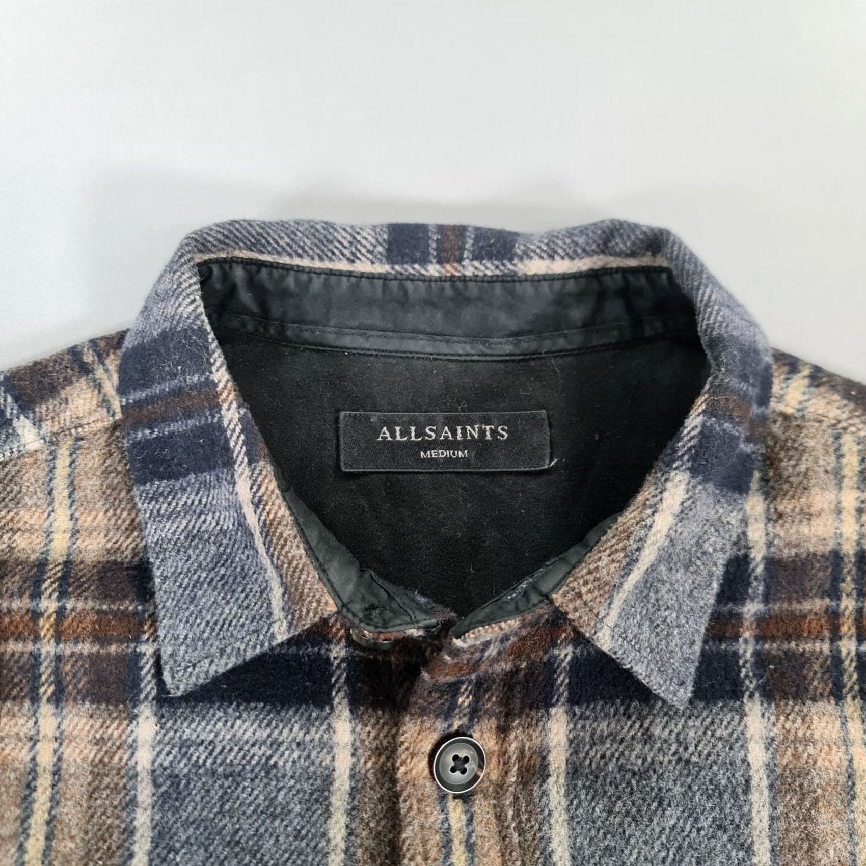 Allsaints AllSaints Mens Shirt Grey Brown Flannel Plaid Tartan Lansford M Medium Button-Up Pocketed Regular Fit Size US M / EU 48-50 / 2 - 2 Thumbnail