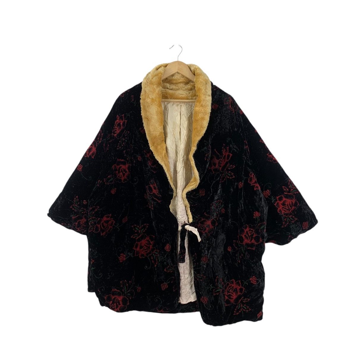 Vintage Vintage 70s KIMONO JAPAN FLORAL ROSE Velvet Haori Robe Coat Size XXL / US 16-18 / IT 52-54 - 1 Thumbnail