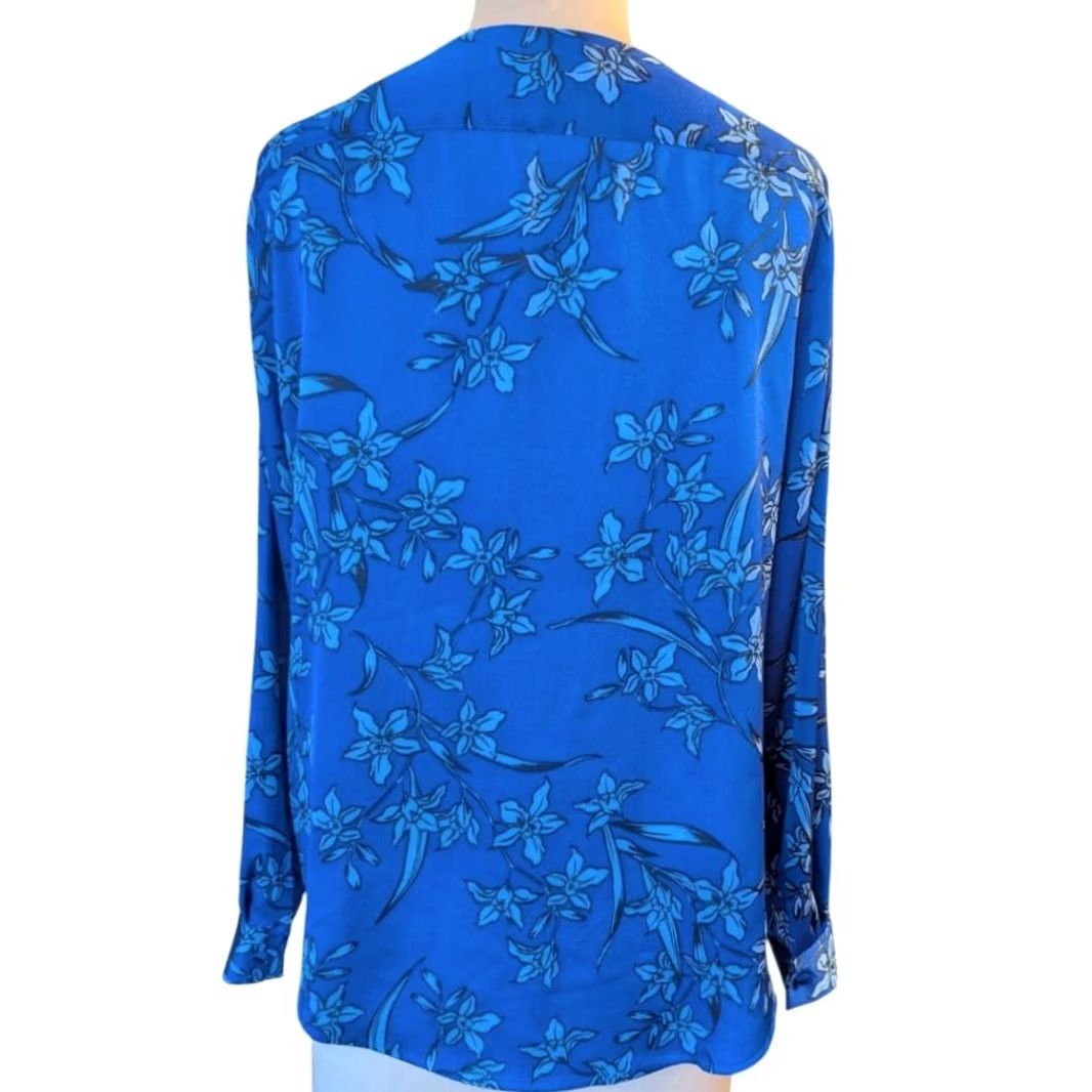 Vince Camuto Vince Camuto Blouse Blue Floral Surplice Long Sleeve Satin Top S Women Size S / US 4 / IT 40 - 3 Thumbnail