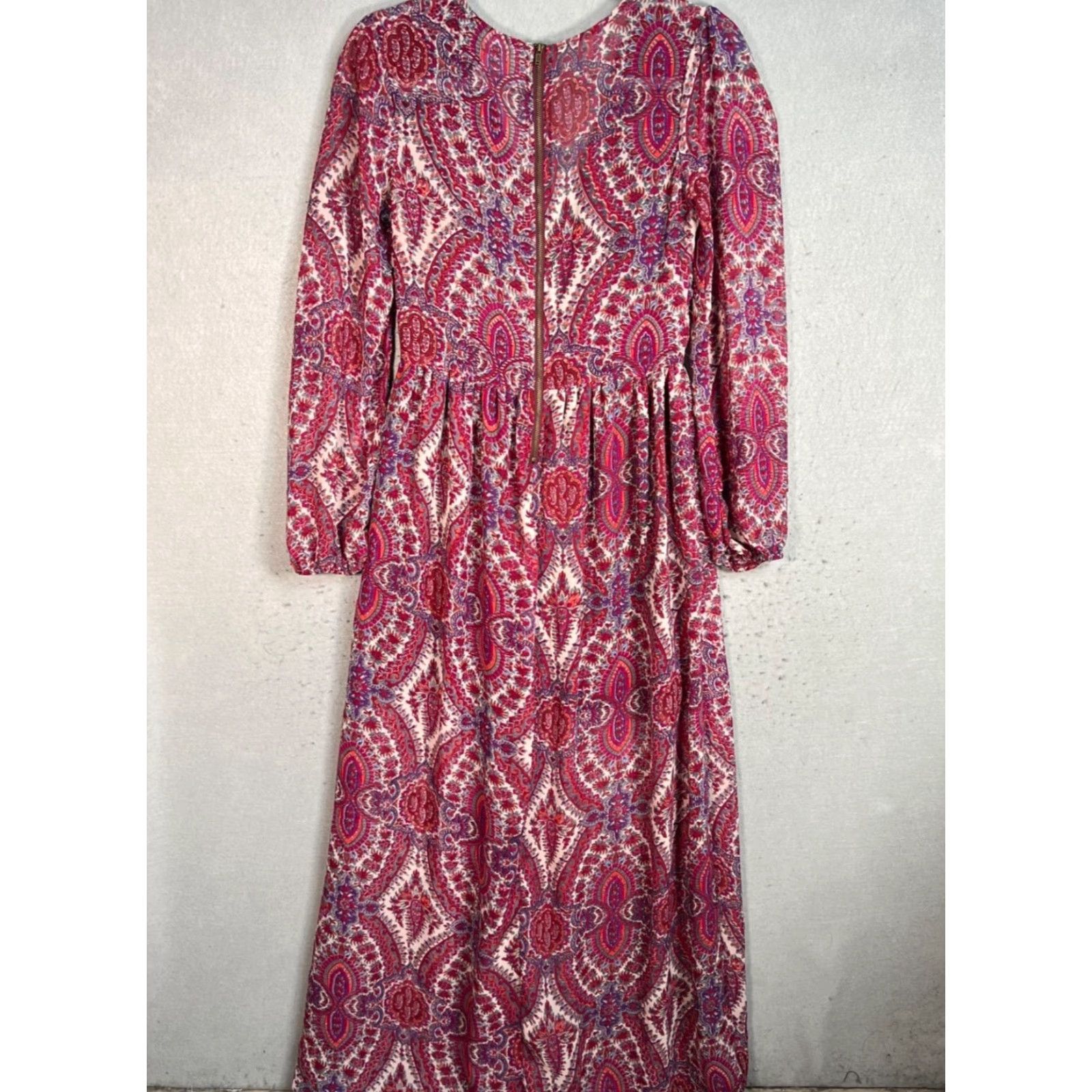 Vintage Fire Los Angeles Maxi Dress Womens Size Medium Bohemian Paisley Pink V-Neck Long Sleeve Casual Party/Cocktail Summer Spring Maxi Dress Womens Mens? Size M / US 6-8 / IT 42-44 - 2 Thumbnail