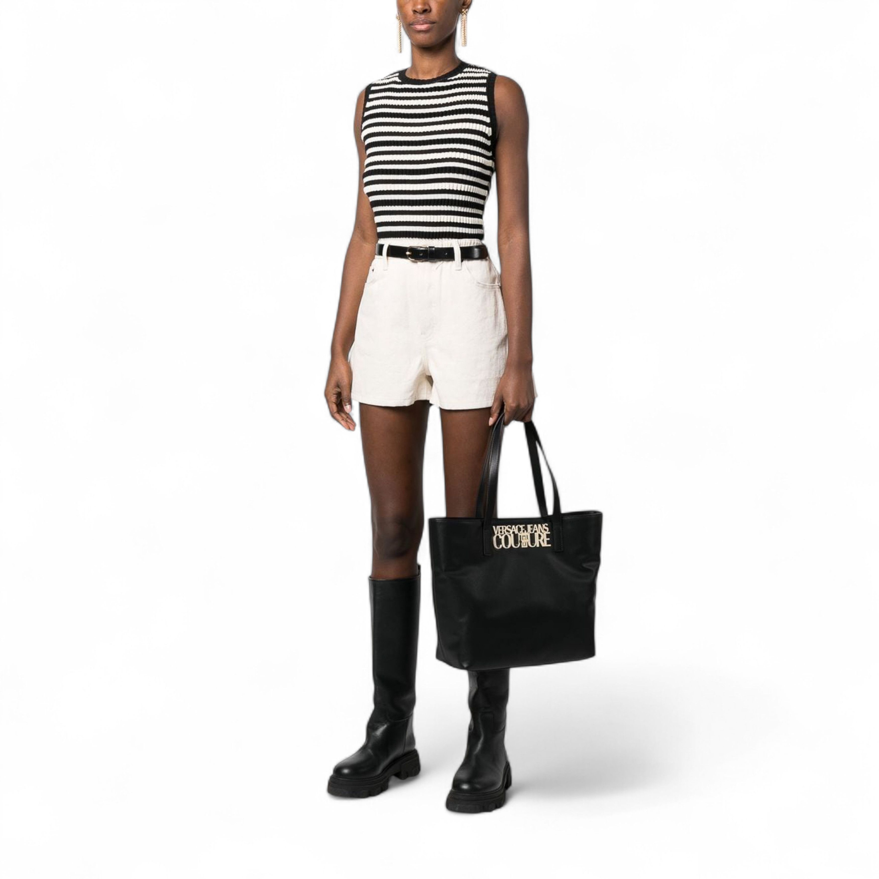 Versace Jeans Couture VERSACE JEANS COUTURE BLACK SOLID TOTE BAG WITH LOGO Size ONE SIZE - 7 Thumbnail