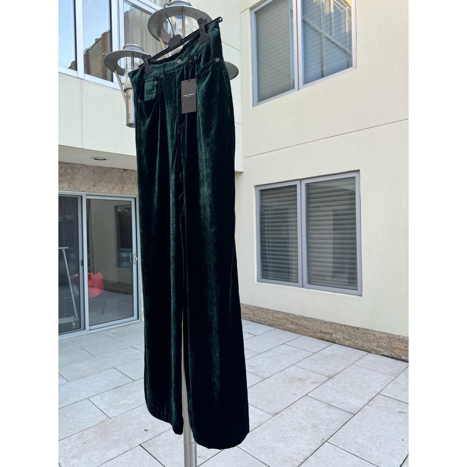 Saint Laurent Paris o1rshd1 Wide Leg Velvet / Velour Pants in Dark Forest Green Size US 34 / EU 50 - 7 Thumbnail