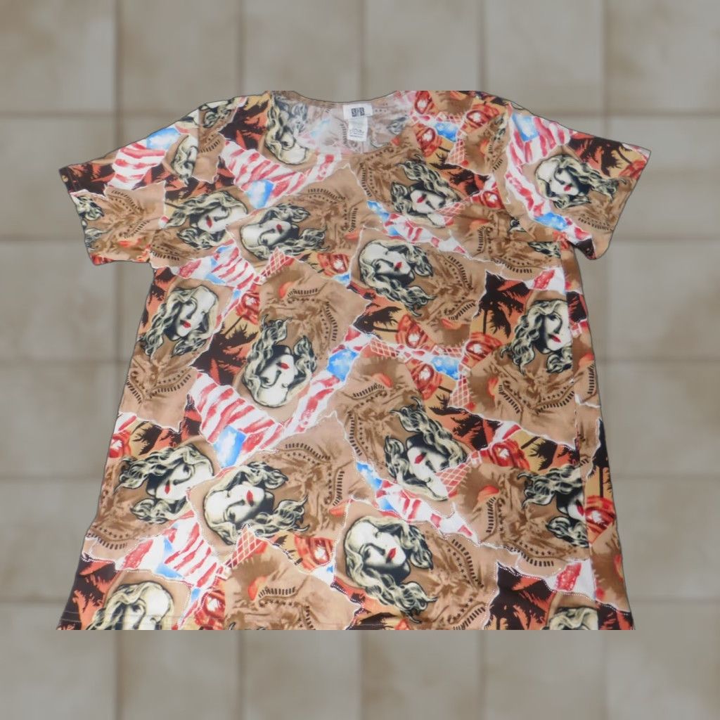 Vintage SPS Blouse Womens XL Brown Crew Neck Short Sleeve Pullover Polyester Rayon Butterfly Graphic Casual Regular Stretch Size XL / US 12-14 / IT 48-50 - 1 Thumbnail