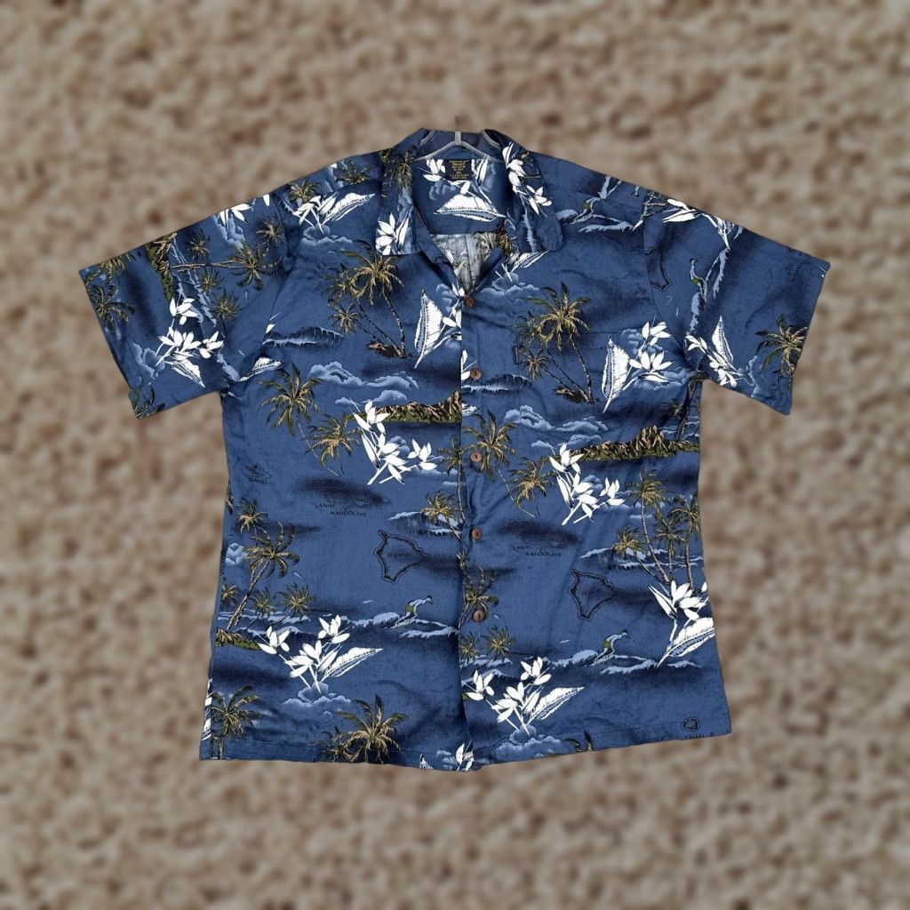 Vintage Palmwave Shirt Palmwave Blue Floral 100% Cotton Short Sleeve Button-Up | 2XL Mens Adult Hawaiian Pattern Classic? Size US XXL / EU 58 / 5 - 1 Thumbnail